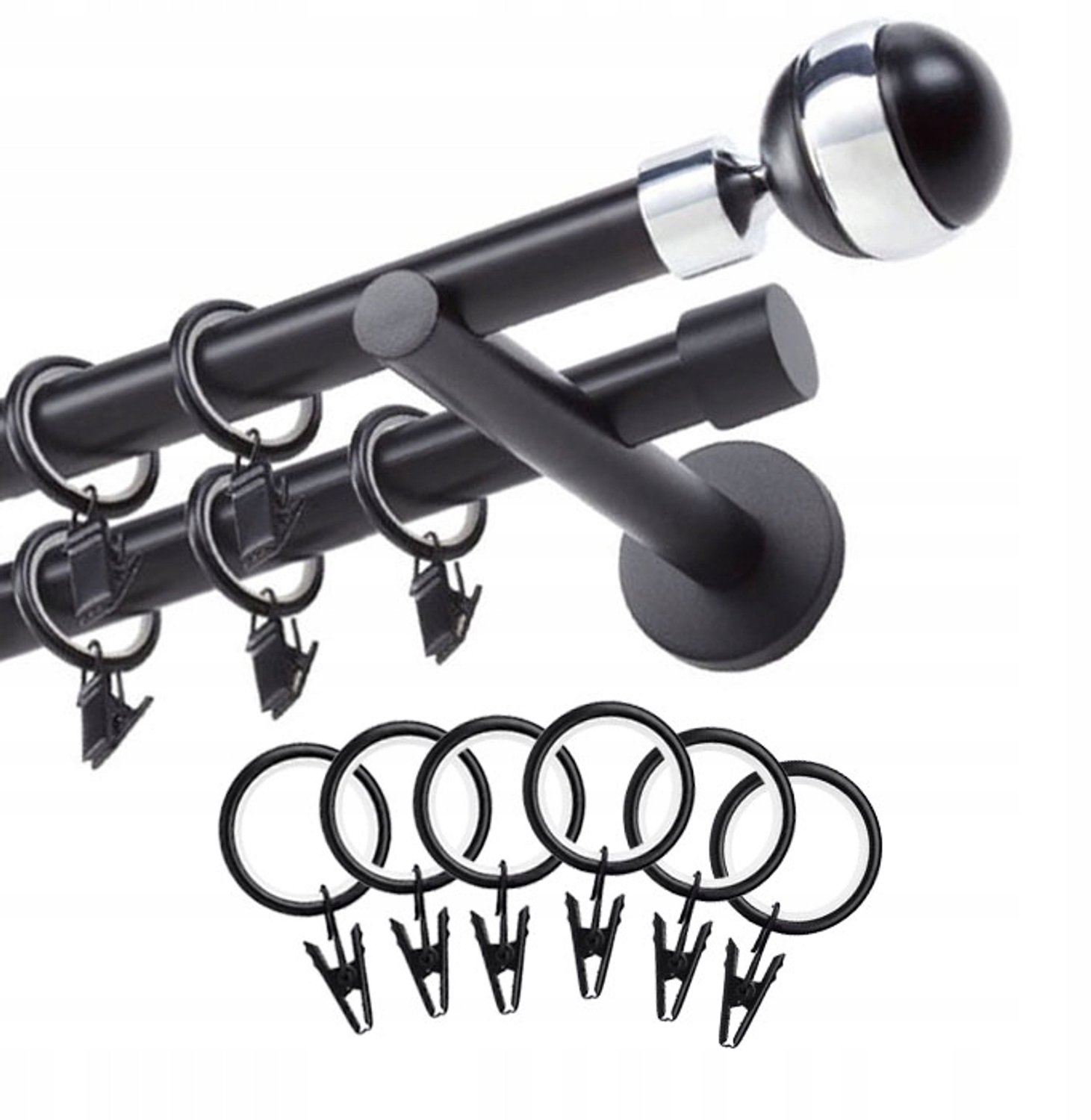 Dubbele Gordijnstang Mat Zwart 19+19mm 360cm