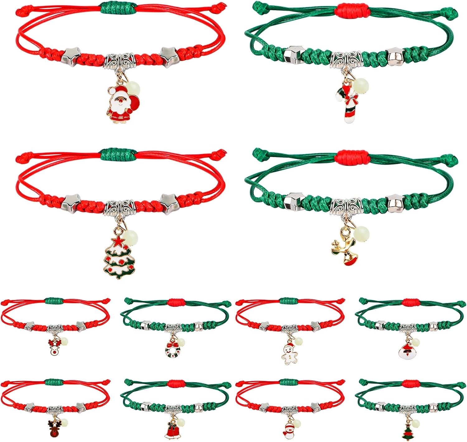 12-delige Adventskalender met Kerstarmbanden, Verstelbare Touwarmbanden, Luminous Armbanden, Perfecte Cadeaus voor Vrienden en Familie