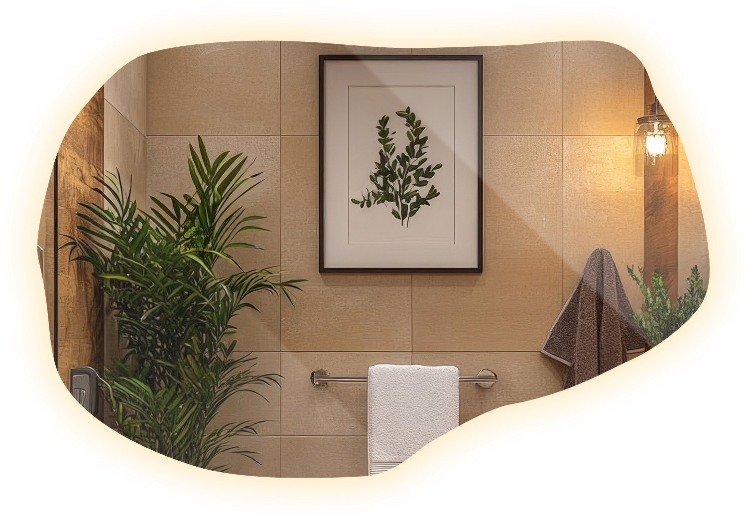 WallMuralia - Asymmetrische spiegel - 90 x 58,5 cm - Asymmetrische spiegel met verlichting Warm licht - Organische spiegel - Decoratieve wandspiegel