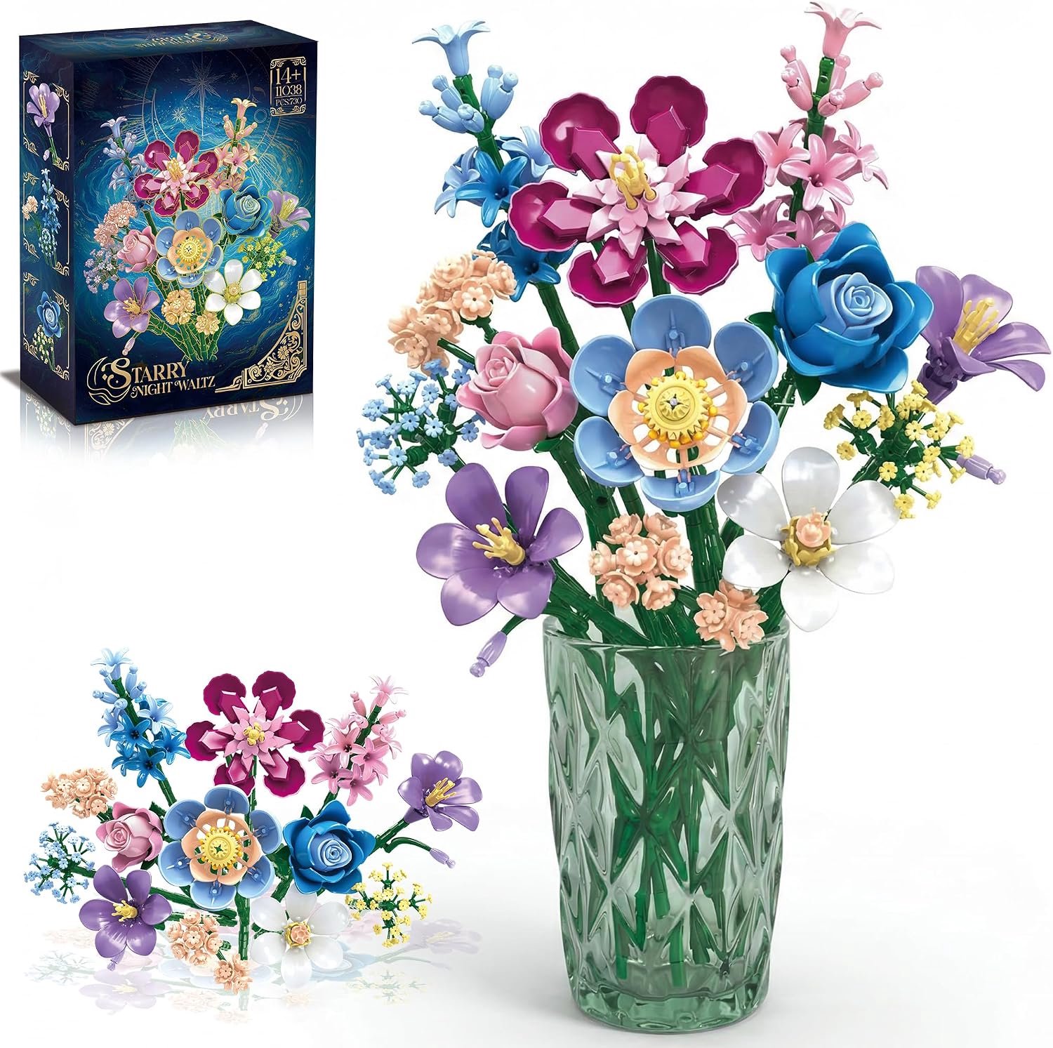 SnelShoppen - Flower Bouquet Bouwset voor Volwassenen & Tieners 14+ - 730 Stukken Botanische Collectie met Rozen, Lelies & Gypsophila - Creatieve Deco