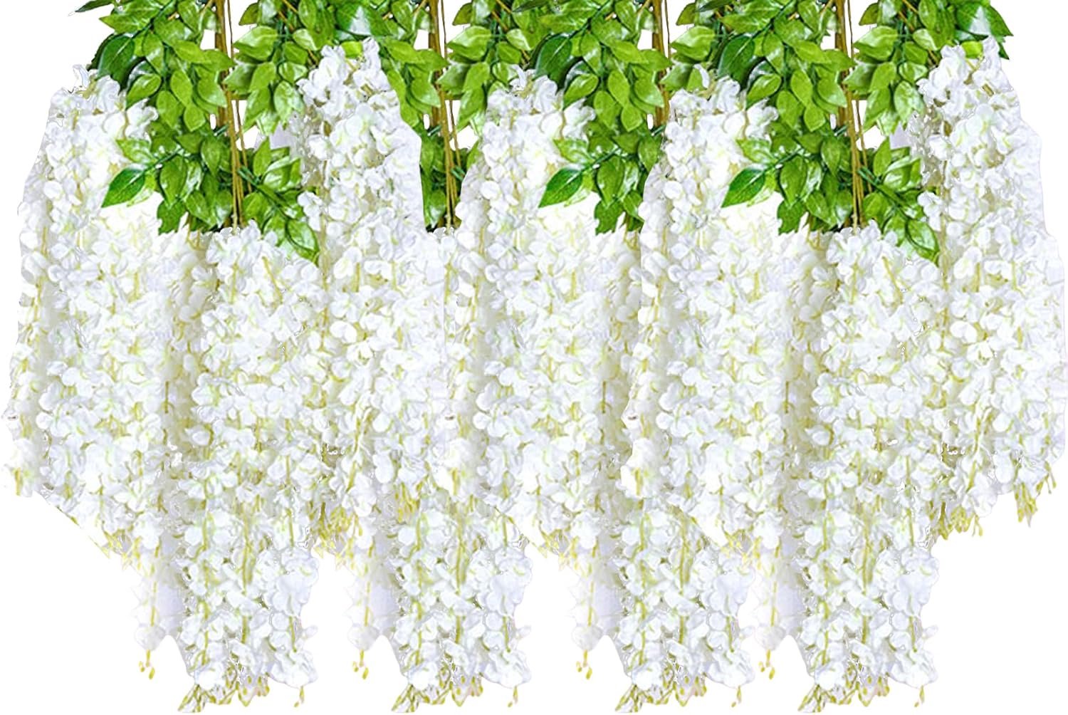 SnelShoppen - 4 Stuks Kunstbloemen Wisteria Slinger - Nep Blauweregen Hangende Bloemen - Witte Kunstmatige Wijnstok voor Bruiloft Decoratie, Tuin & Fe