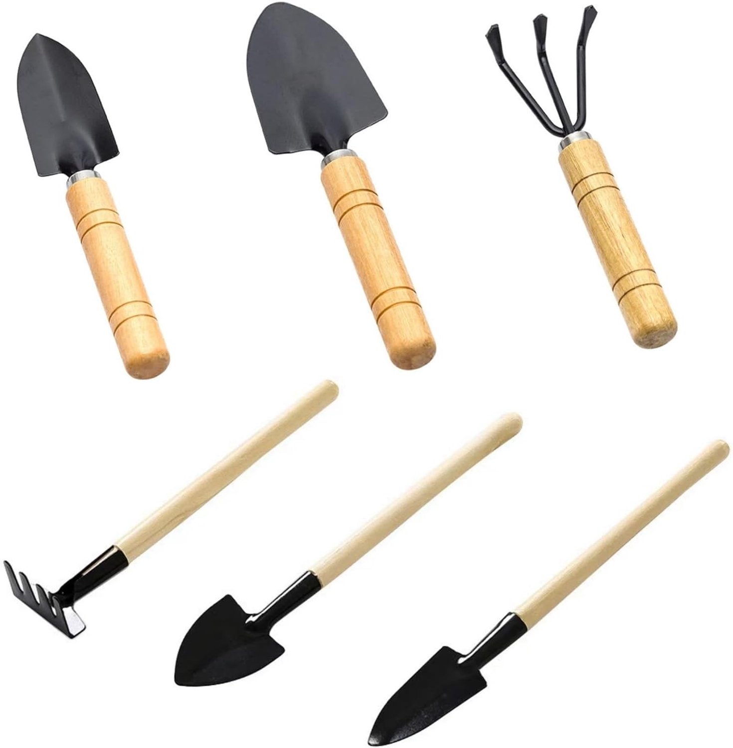 SnelShoppen - Mini Tuingereedschapsset 6 Stuks - Schep, Hark, Plantentroffel, Bloem Potgereedschap voor Bonsai, Zaailingen, Mini-Planten - Perfect Tui