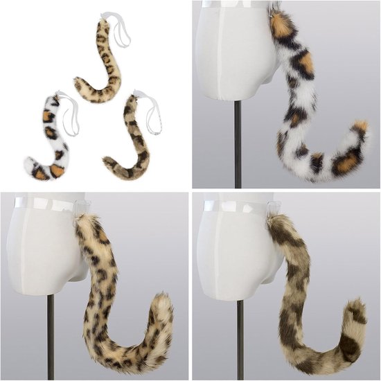 LUOFENG Faux Fur Cat Costume with Leopard Tail for Halloween Christmas Adjustable Fox Tail - ShopVlot — afbeelding 5