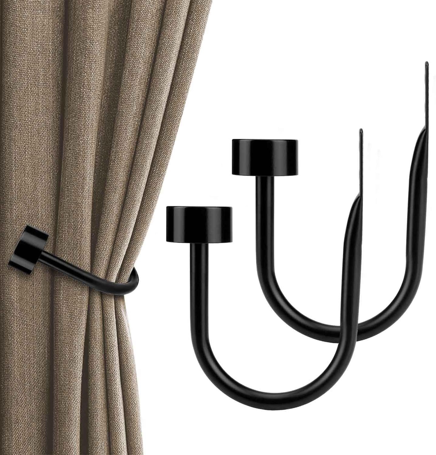 KAMANINA 2 Pack Zwart Curtain Tie Bakcs Hooks, U Form Curtain Holdbacks - ShopVlot