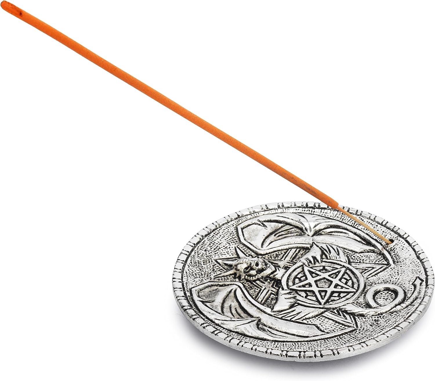 Ajuny Aluminium Incense Burner with Ash Catcher, Silver Surface Tibetan Style Incense Stick Holder Dragon Design 10 cm - ShopVlot