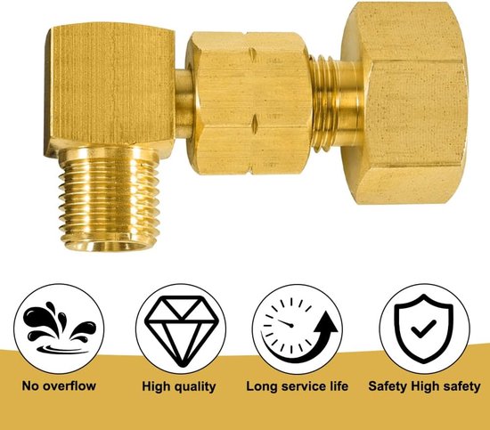 Gas Adapter Set voor Camping en Koken, 1/2" R x 1/4" Lks Messing, 90° Aansluiting voor LPG en Gasfles, Ideaal voor Crutch Cooker en Kampeerstoof — afbeelding 3