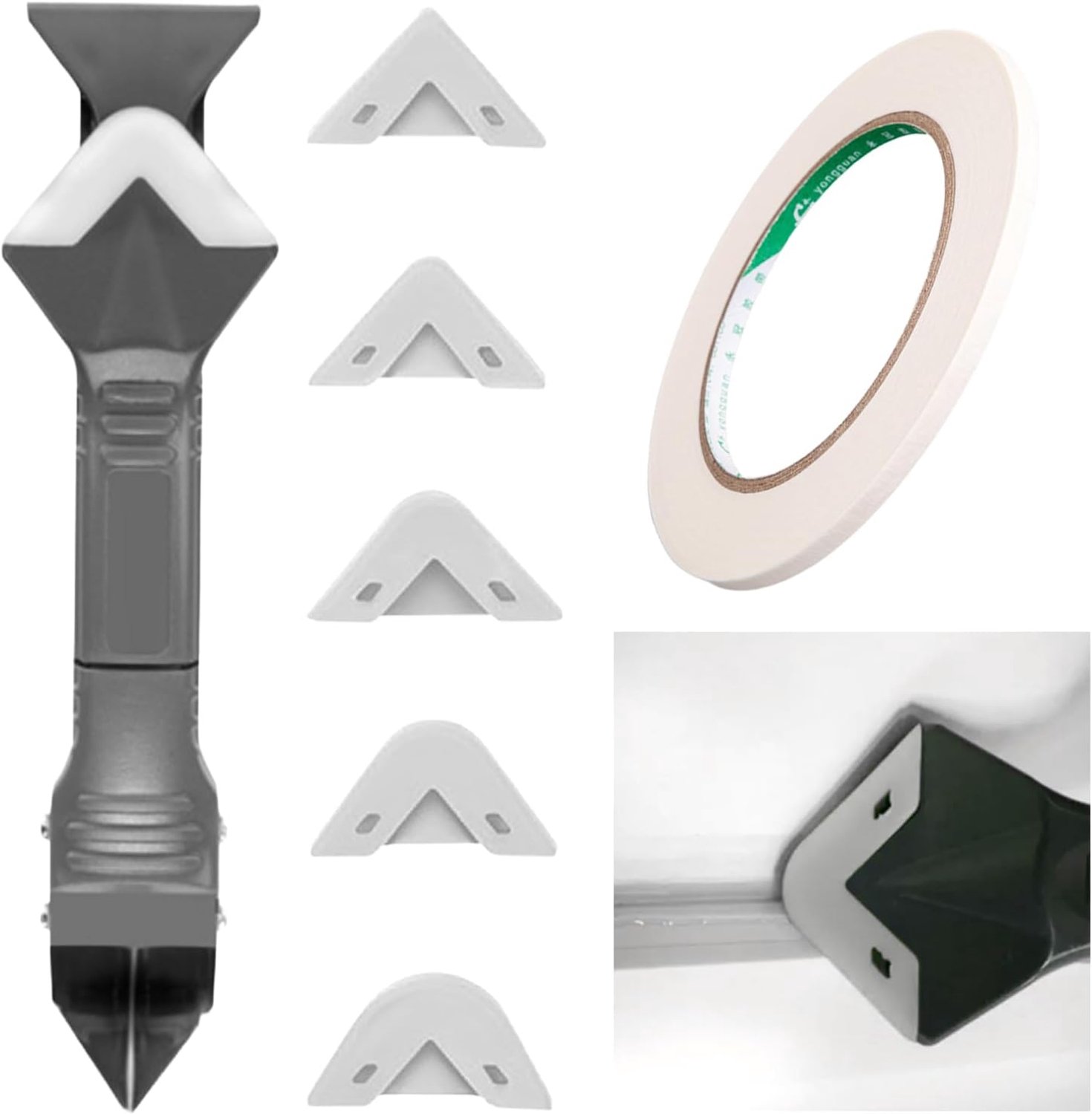 3-in-1 Silicone Sealant Remover Tool – with Stainless Steel Scratching Head, 5 Interchangeable Pads & Masking Tape for - ShopVlot
