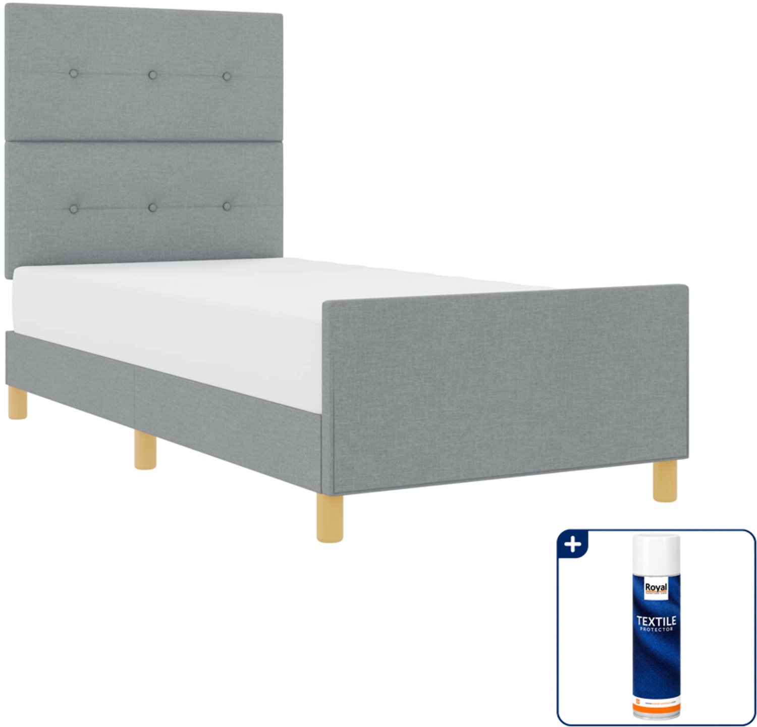 vidaXL bedframe met hoofdeinde - 90 x 200 cm - stof - lichtgrijs - Inclusief textielbeschermer 500 ml