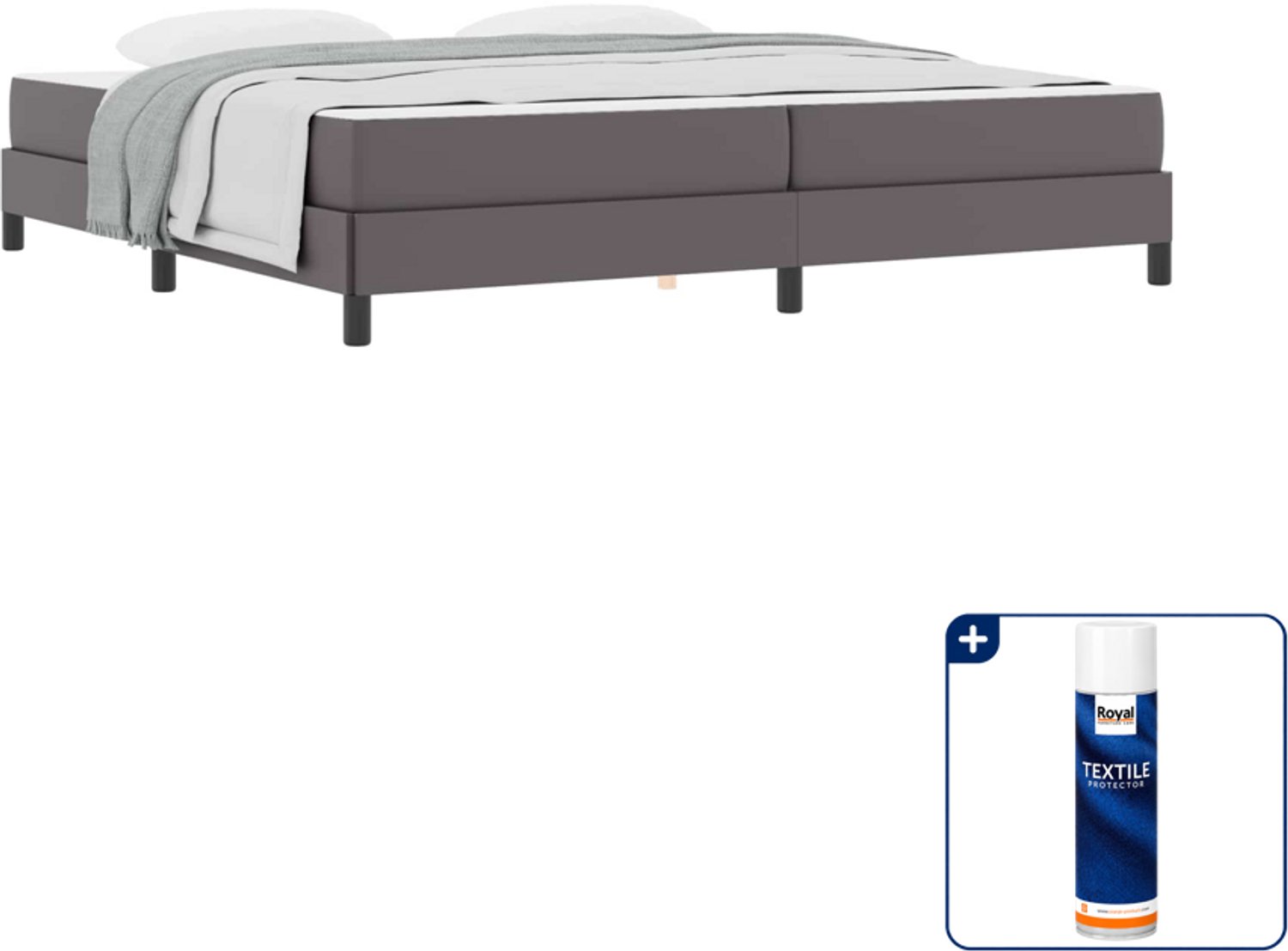 vidaXL bedframe met matras - 200 x 200 cm - stof - grijs - Inclusief textielbeschermer 500 ml