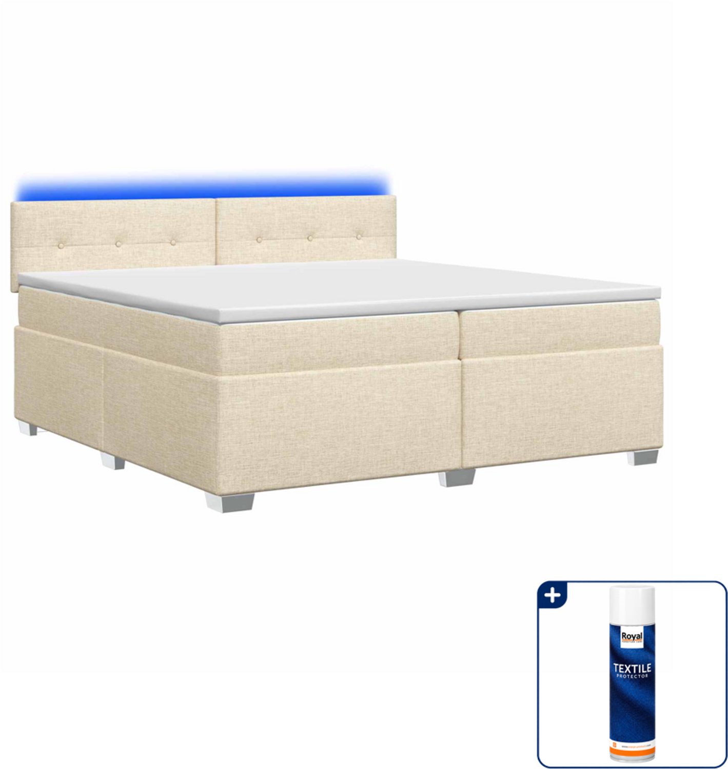 vidaXL Boxspring met matras en LED - 200 x 200 cm - crèmekleurig - Inclusief textielbeschermer 500 ml