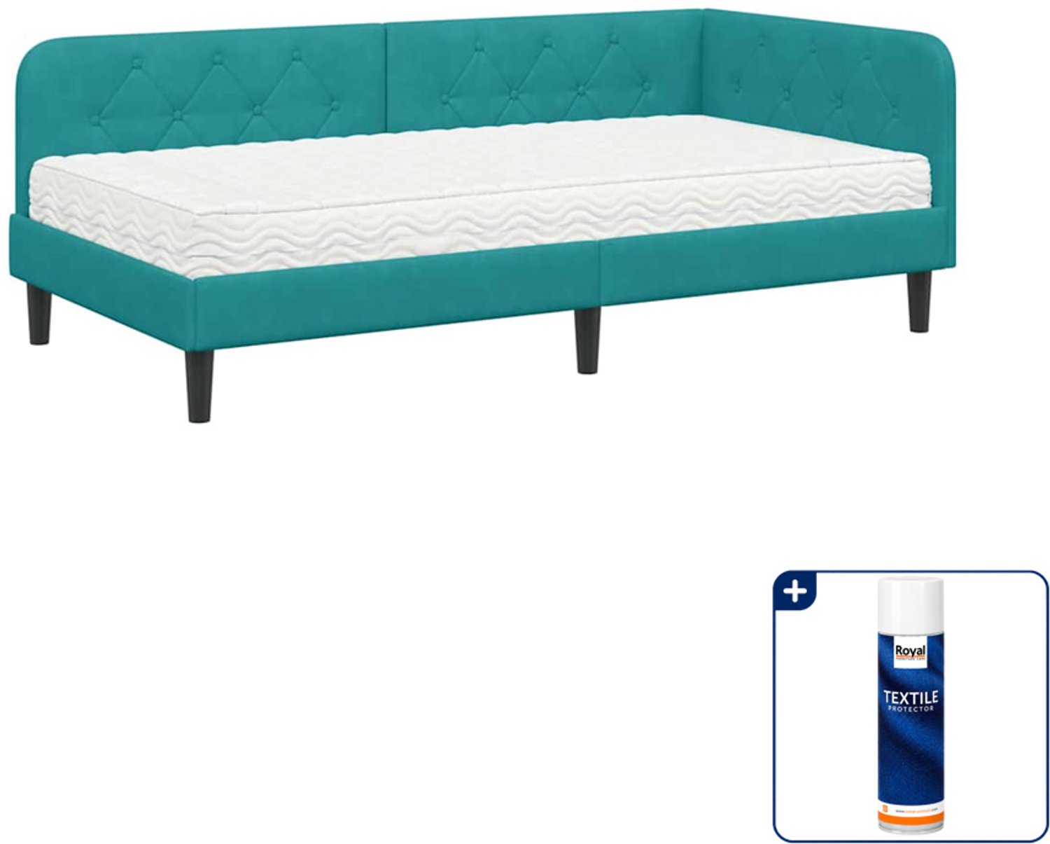 vidaXL hoekbedframe - 100 x 200 cm - fluweel - turquoise - Inclusief textielbeschermer 500 ml Bruin