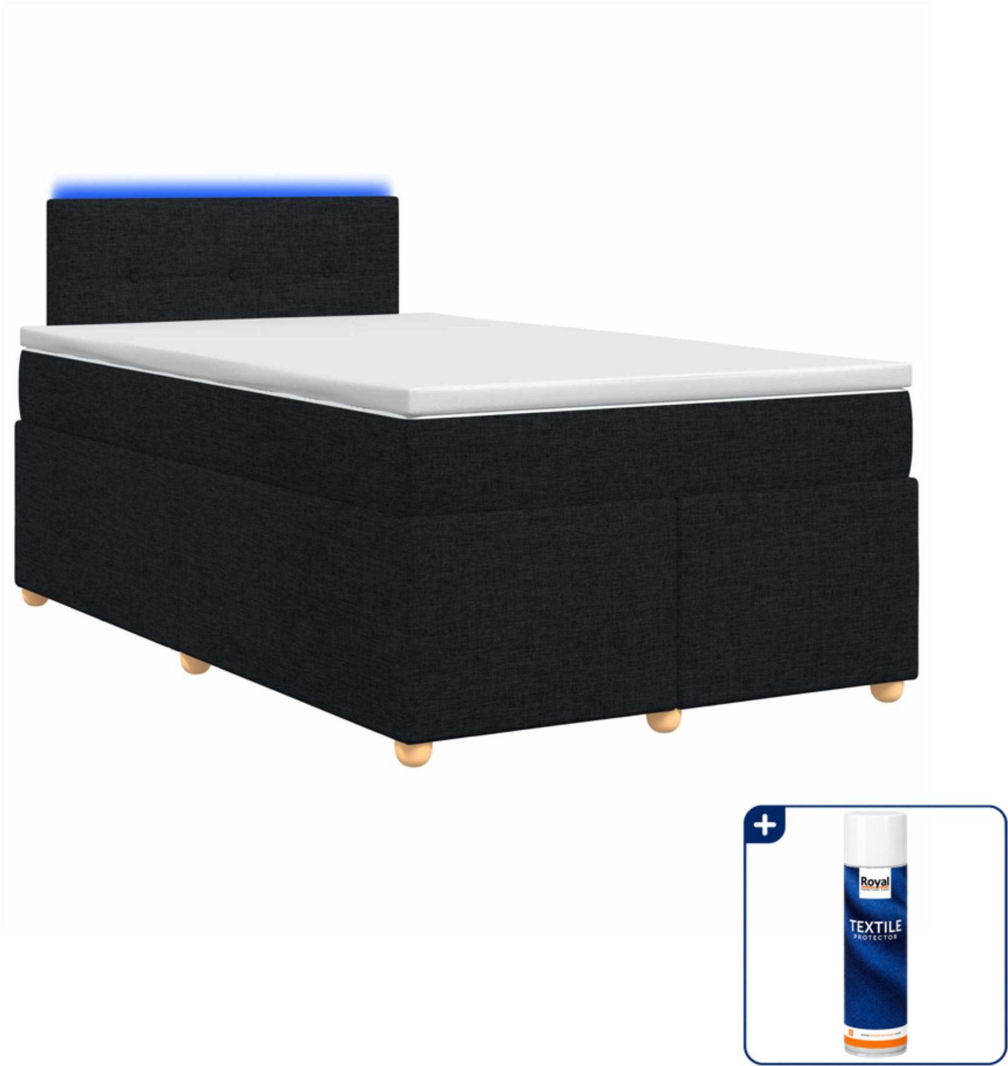 vidaXL Boxspringbed - 120 x 200 cm - zwart - Inclusief textielbeschermer 500 ml