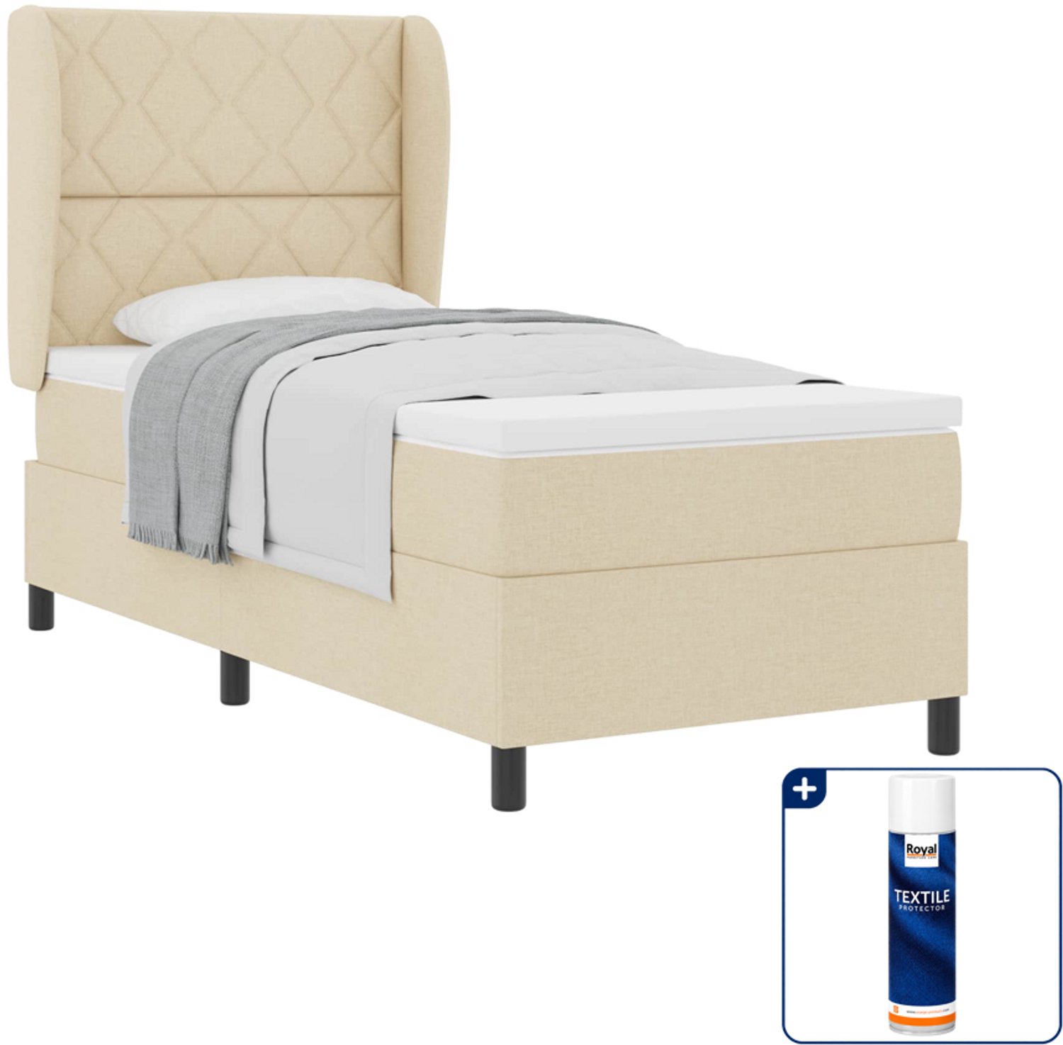 vidaXL boxspring met matras 90 x 200 cm - crème - Inclusief textielbeschermer 500 ml