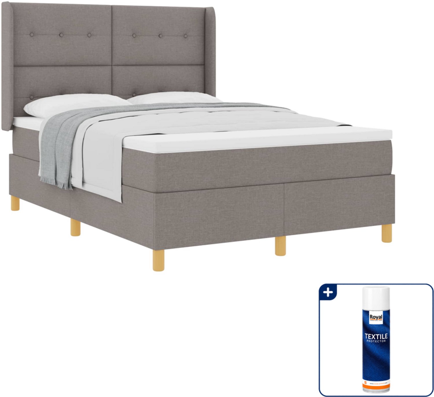 vidaXL boxspringbed - Queensize - 160 x 200 cm - taupe - Inclusief textielbeschermer 500 ml