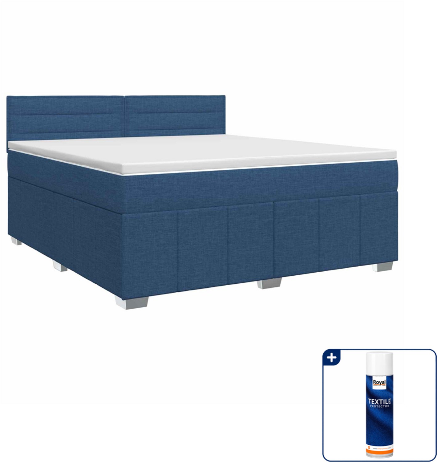 vidaXL boxspringbed Queensize - 160 x 200 cm - blauw - Inclusief textielbeschermer 500 ml