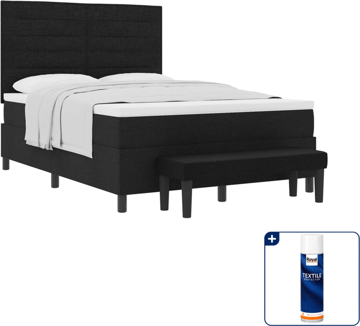 vidaXL boxspringbed - Small double - 140 x 200 cm - zwart - Inclusief textielbeschermer 500 ml