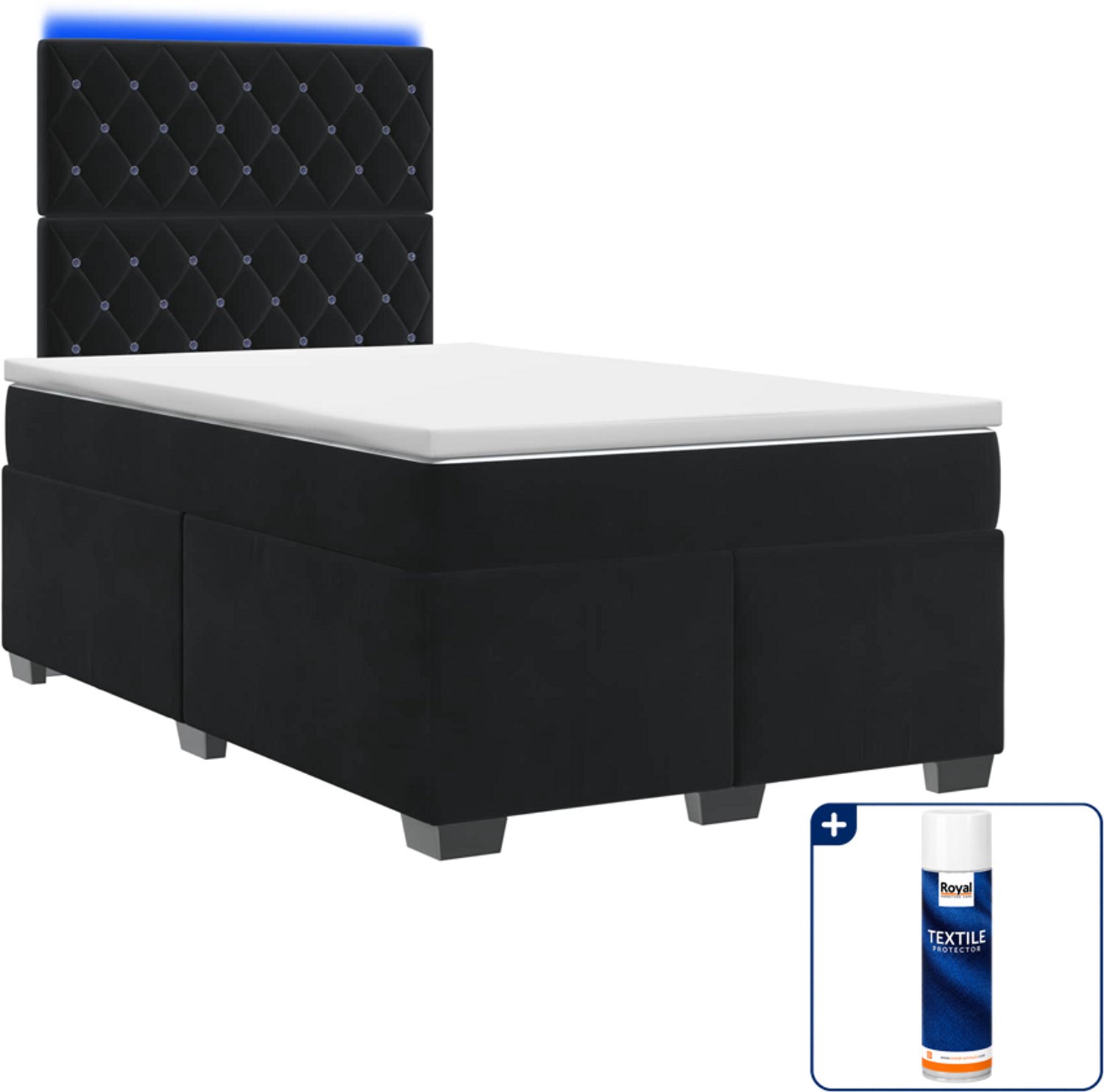 vidaXL Boxspringbed met matras - 120 x 190 cm - fluweel - zwart - Inclusief textielbeschermer 500 ml