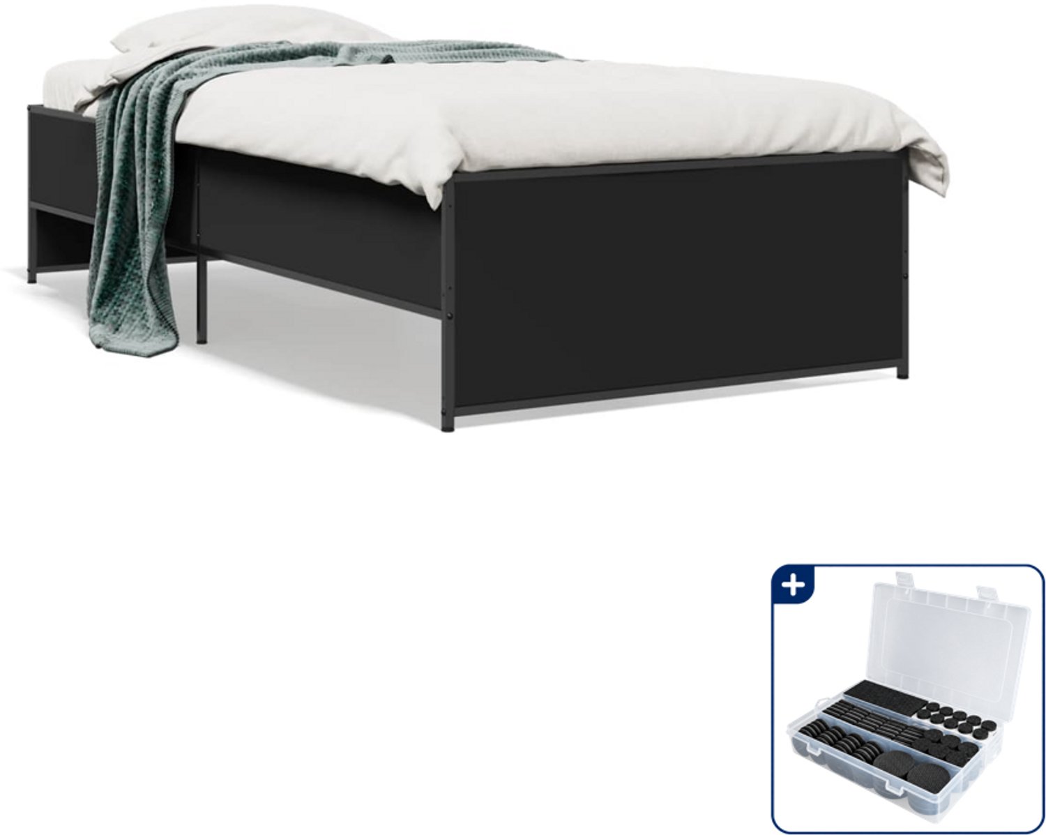 vidaXL Bedframe - 75 x 190 cm - zwart - Inclusief antikrasvilt 177-delig