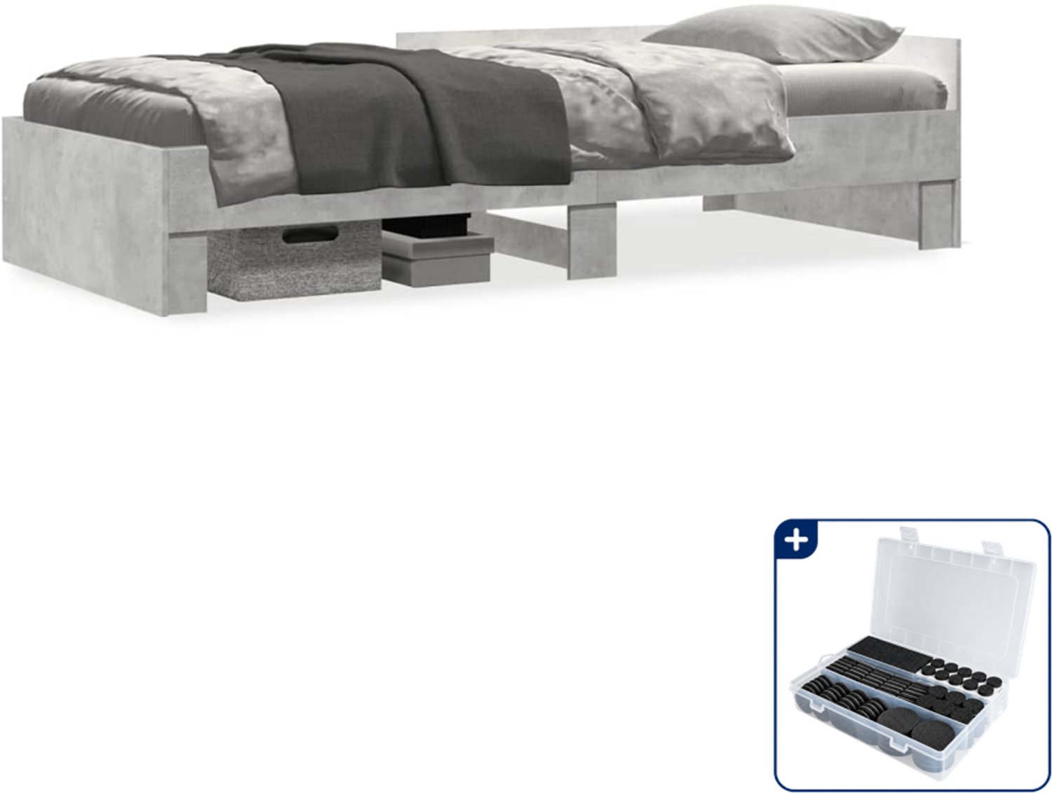 vidaXL bedframe - 100 x 200 cm - bewerkt hout - betongrijs - Inclusief antikrasvilt 177-delig