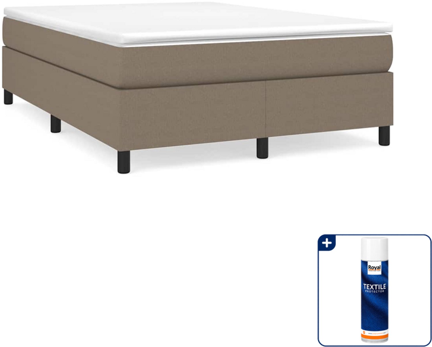 vidaXL boxspring met matras - 140 x 190 cm - taupe - Inclusief textielbeschermer 500 ml
