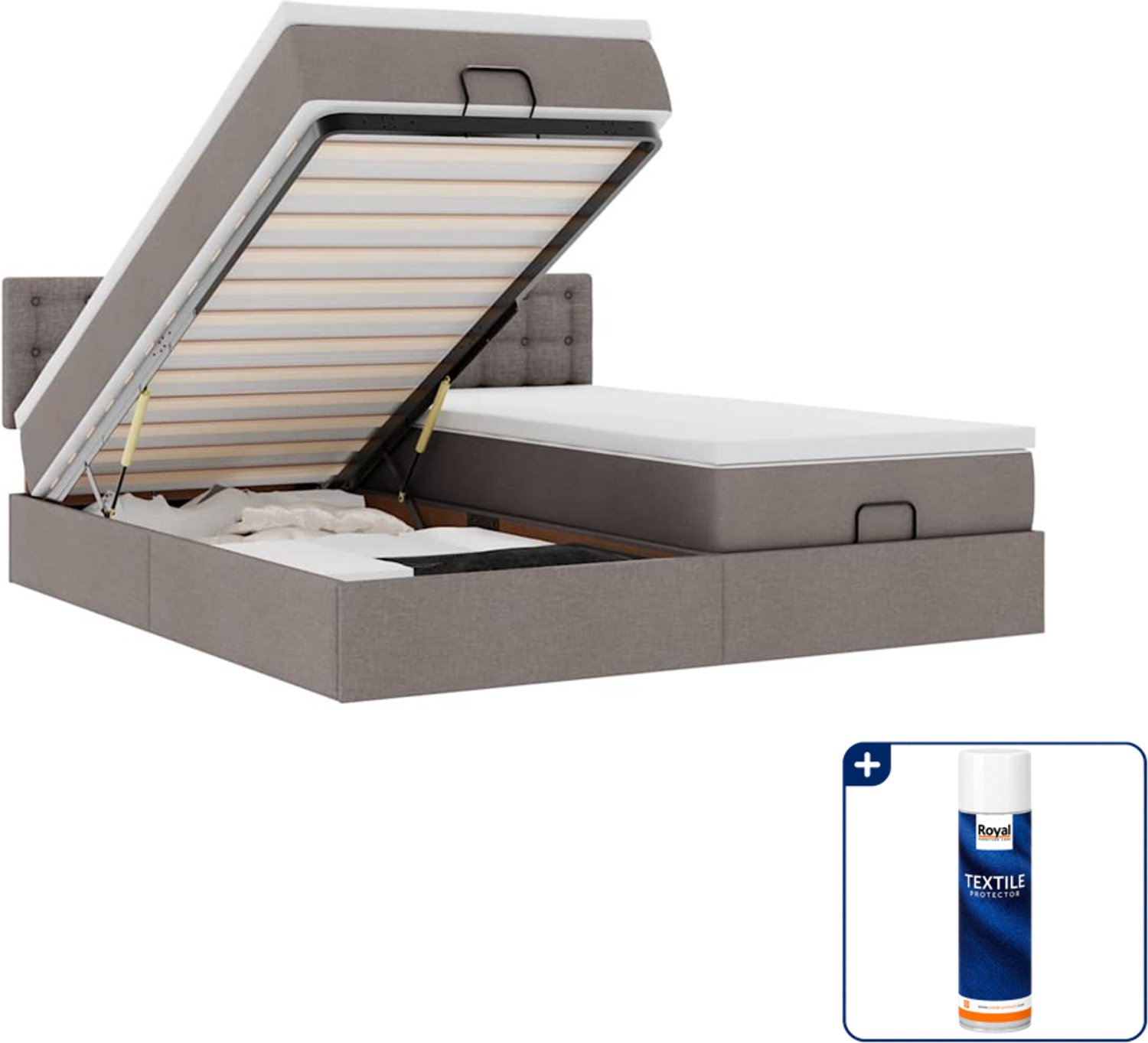 vidaXL Kingsize ottoman bed - 180 x 200 cm - stof - taupe - Inclusief textielbeschermer 500 ml Zwart