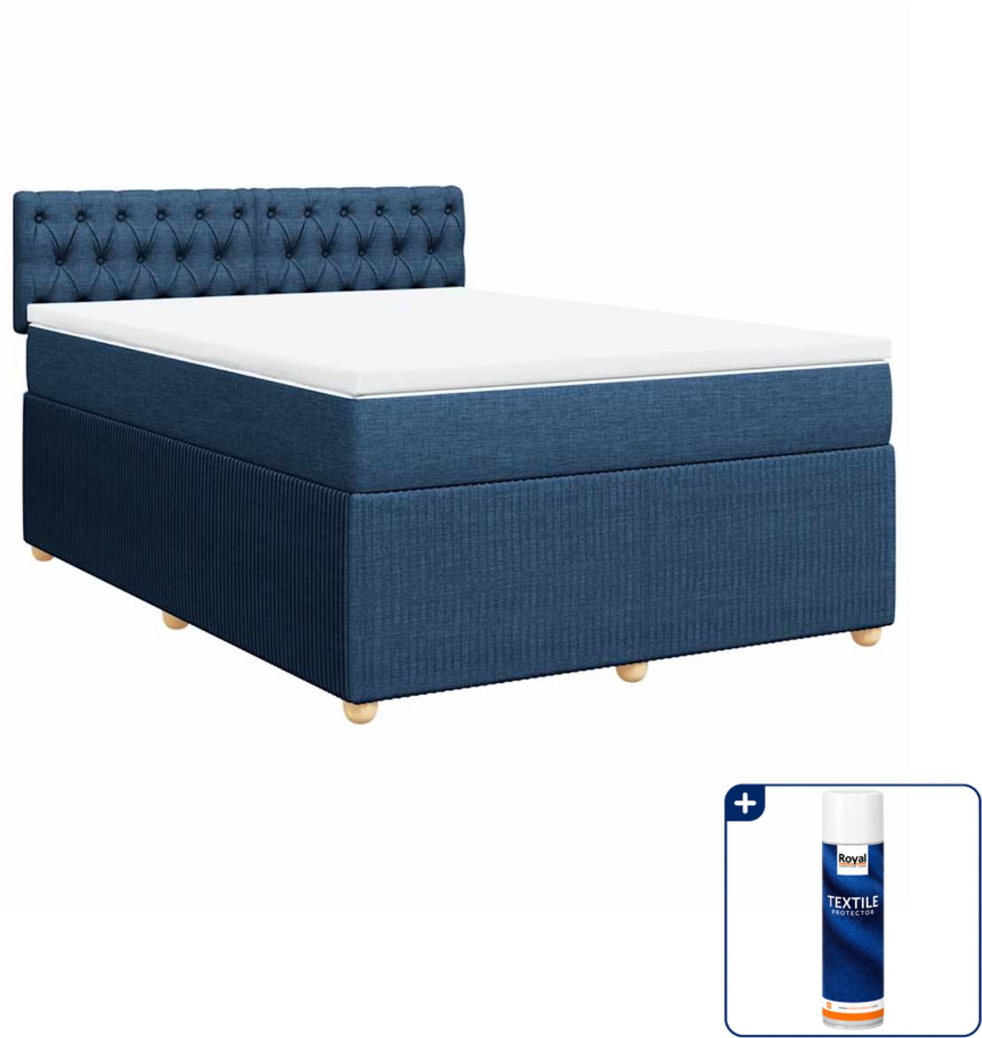 vidaXL boxspring met matras 140 x 190 cm - blauw - Inclusief textielbeschermer 500 ml