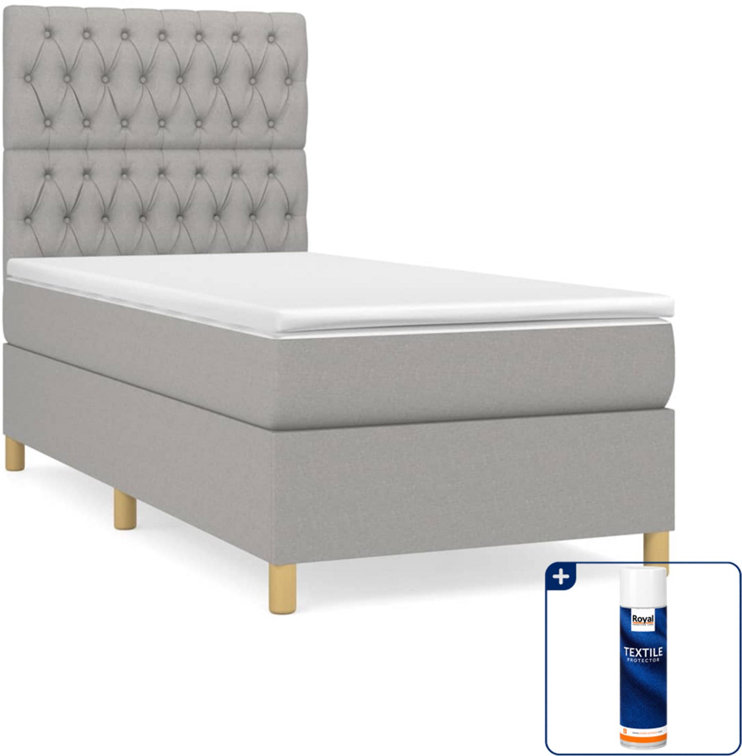 vidaXL boxspring met matras 100 x 200 cm - stof - lichtgrijs - Inclusief textielbeschermer 500 ml
