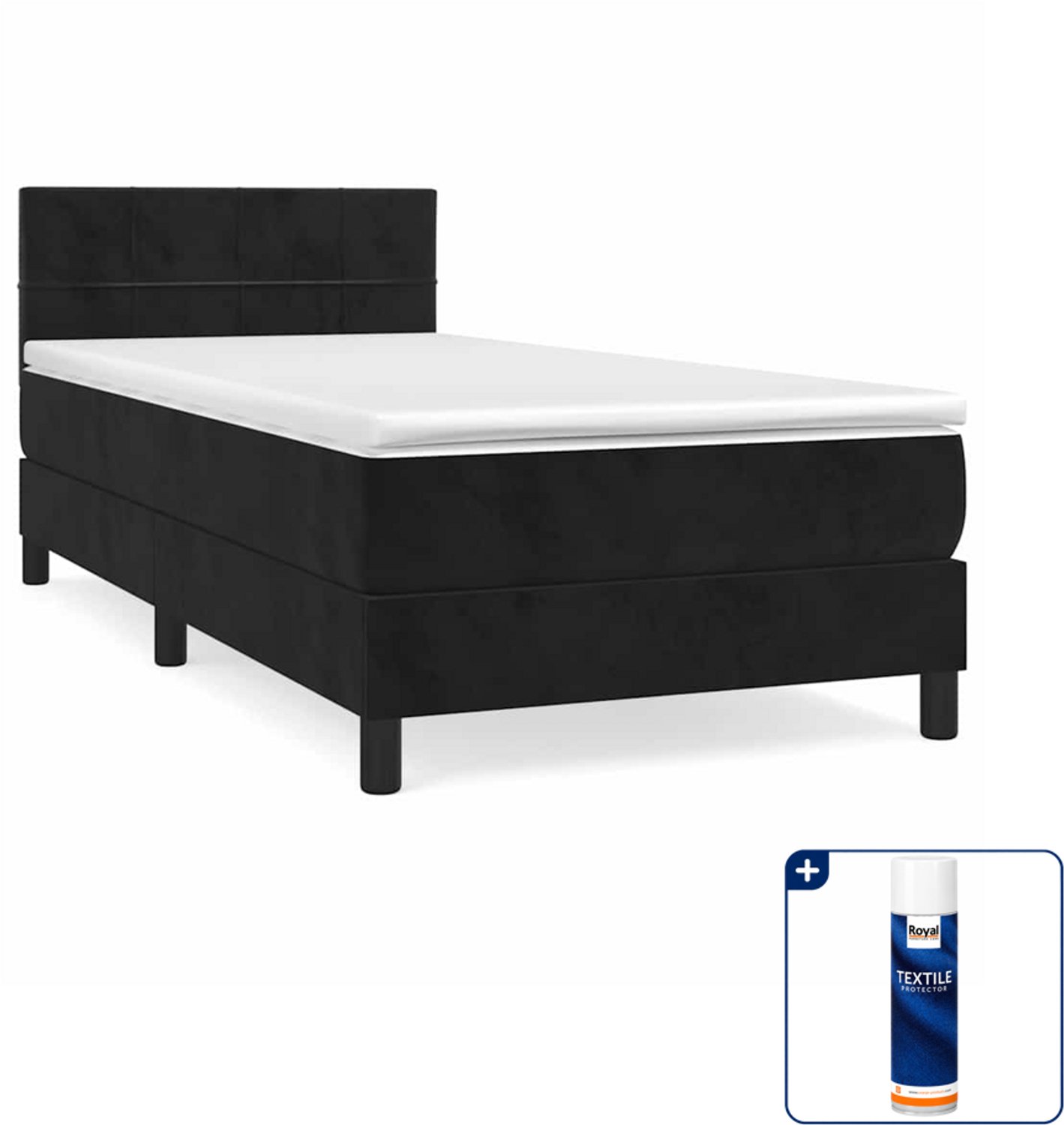 vidaXL boxspring met matras 90 x 190 cm - fluweel - zwart - Inclusief textielbeschermer 500 ml