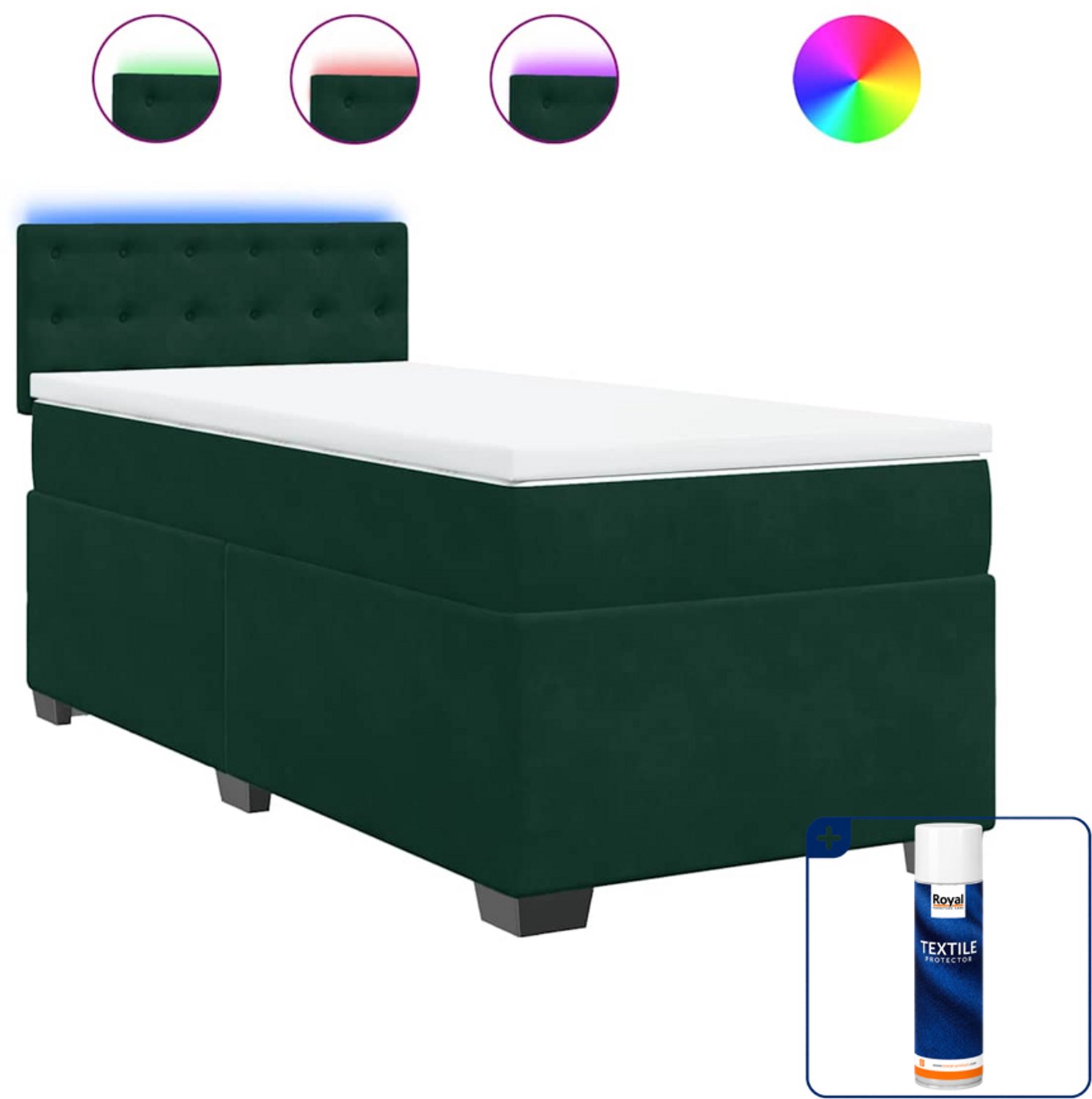 vidaXL boxspring met matras 80 x 200 cm - fluweel - donkergroen - Inclusief textielbeschermer 500 ml