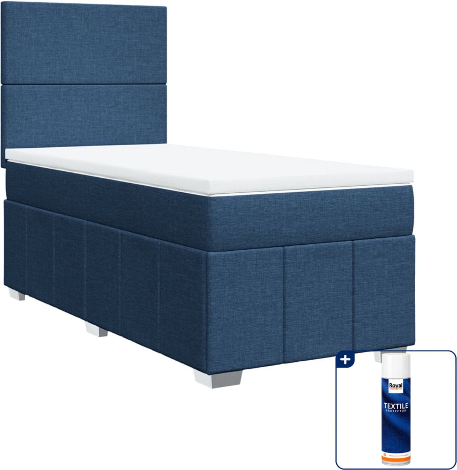 vidaXL boxspring met matras - 100 x 200 cm - blauw - Inclusief textielbeschermer 500 ml