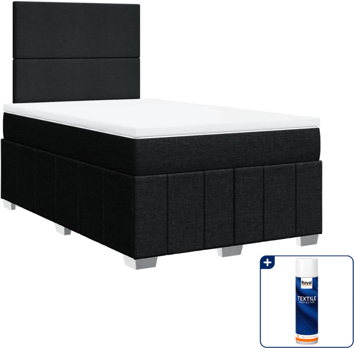 vidaXL boxspring met matras 120 x 190 cm - stof - zwart - Inclusief textielbeschermer 500 ml