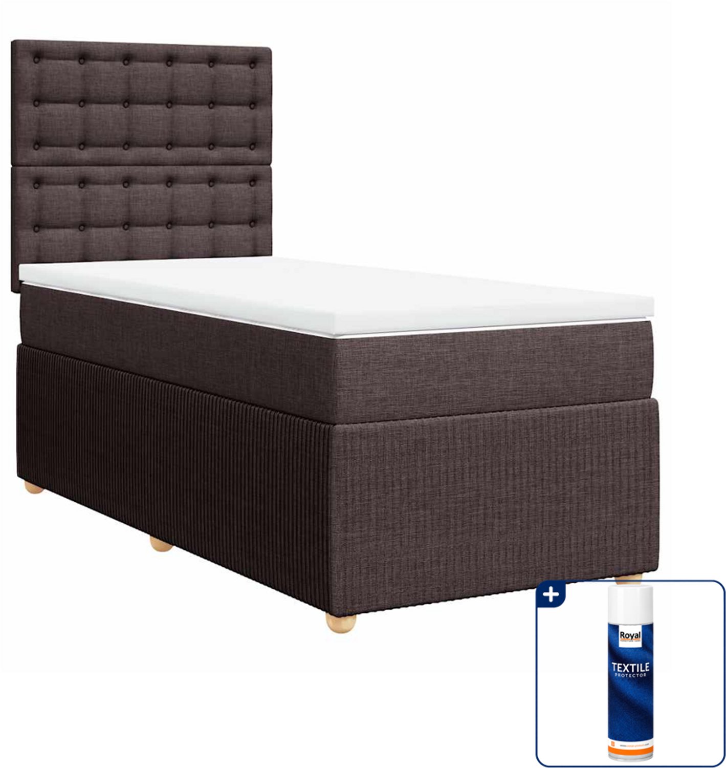 vidaXL boxspring met matras 90 x 190 cm - donkerbruin - Inclusief textielbeschermer 500 ml