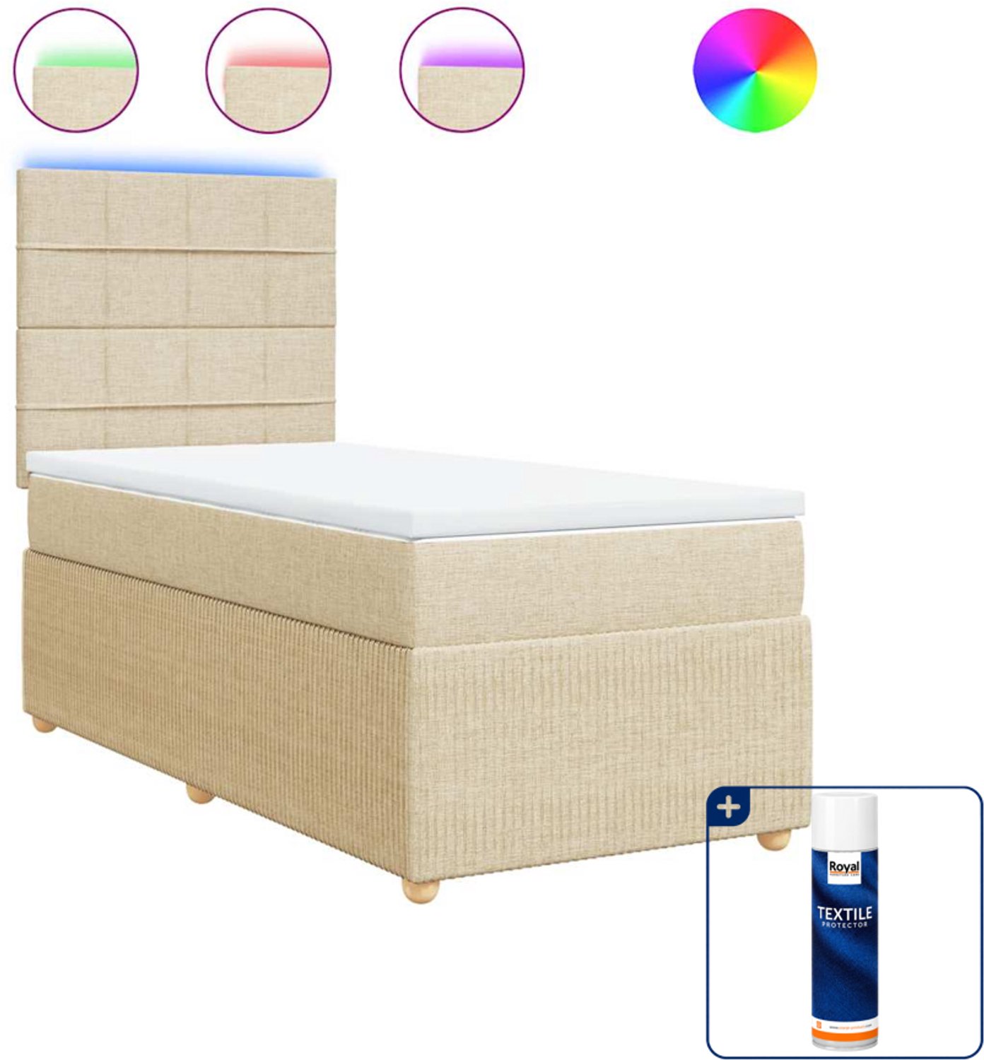 vidaXL boxspring met matras 80 x 200 cm - crème - Inclusief textielbeschermer 500 ml