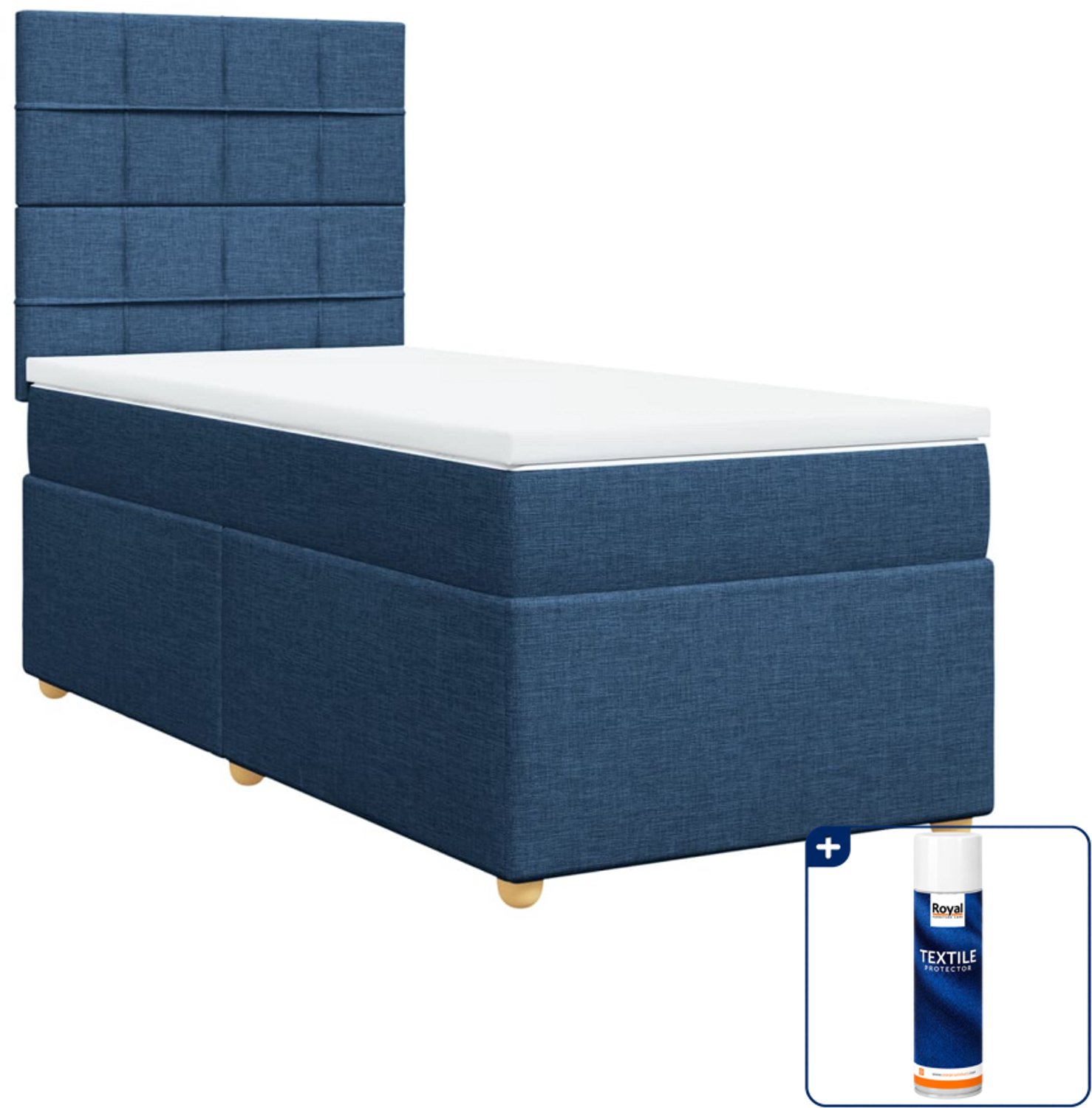 vidaXL boxspring met matras - 90 x 200 cm - stof - blauw - Inclusief textielbeschermer 500 ml