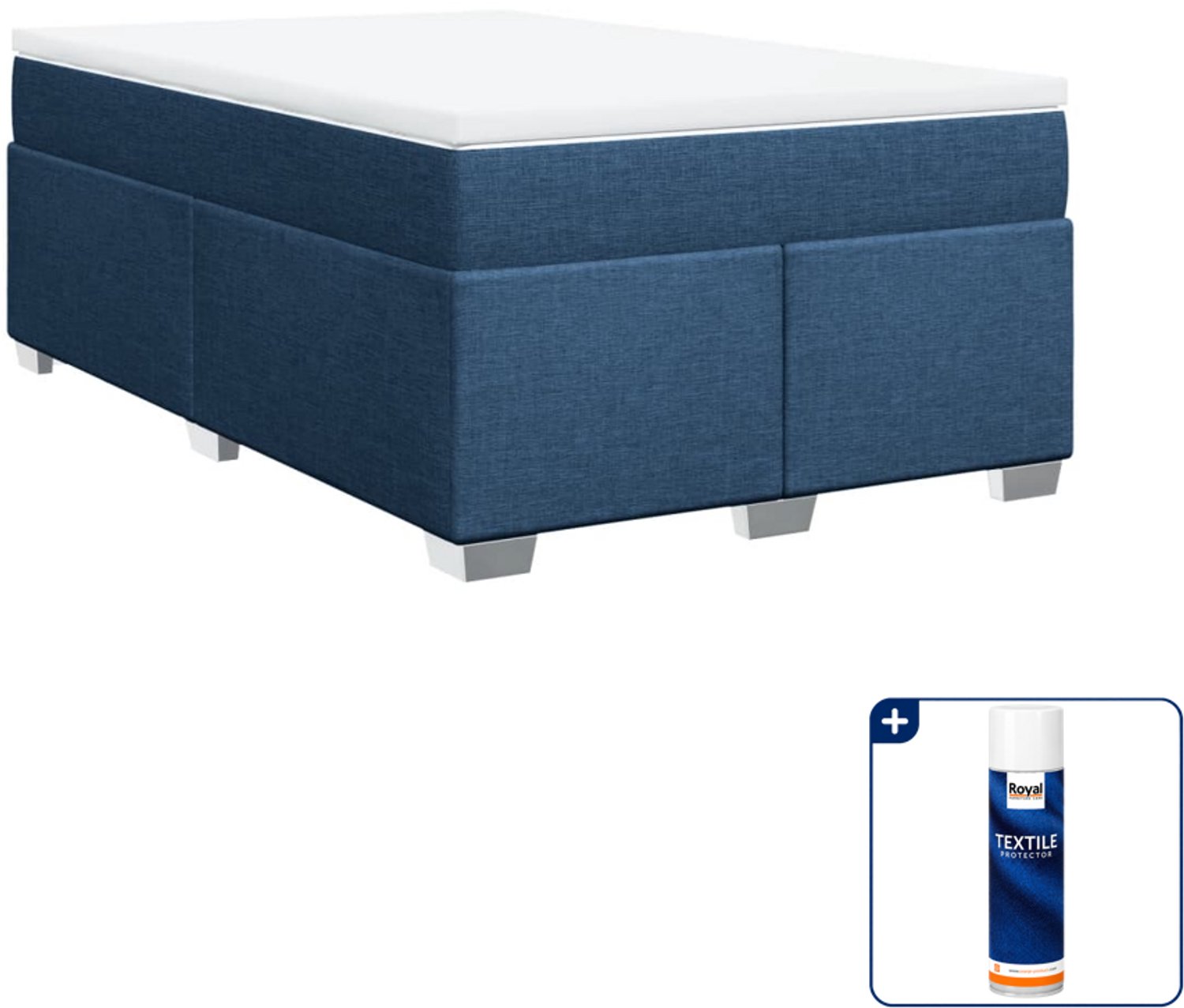 vidaXL boxspring met matras 120 x 200 cm - blauw - Inclusief textielbeschermer 500 ml