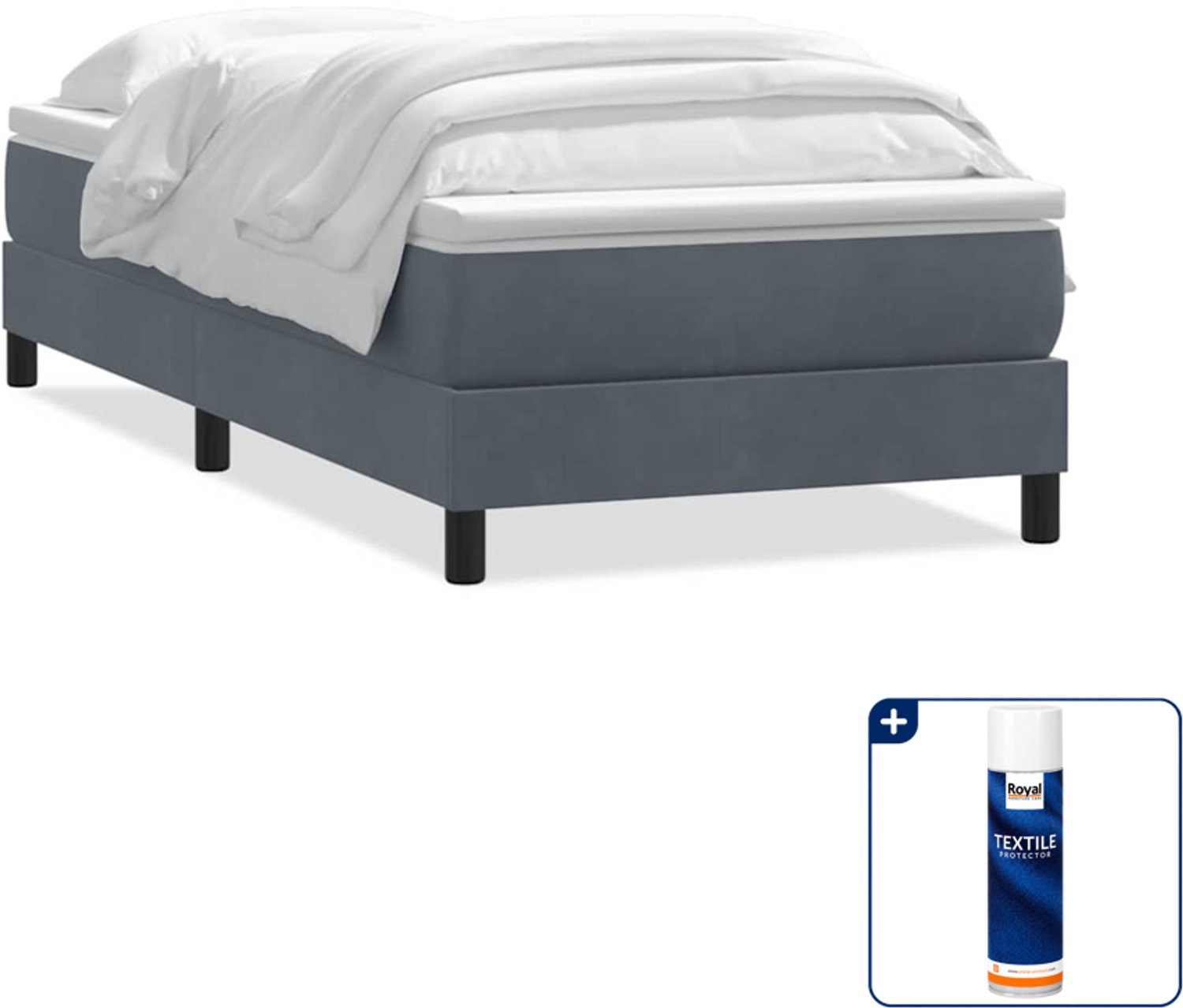 vidaXL boxspring met matras 80 x 220 cm - fluweel - donkergrijs - Inclusief textielbeschermer 500 ml Bruin