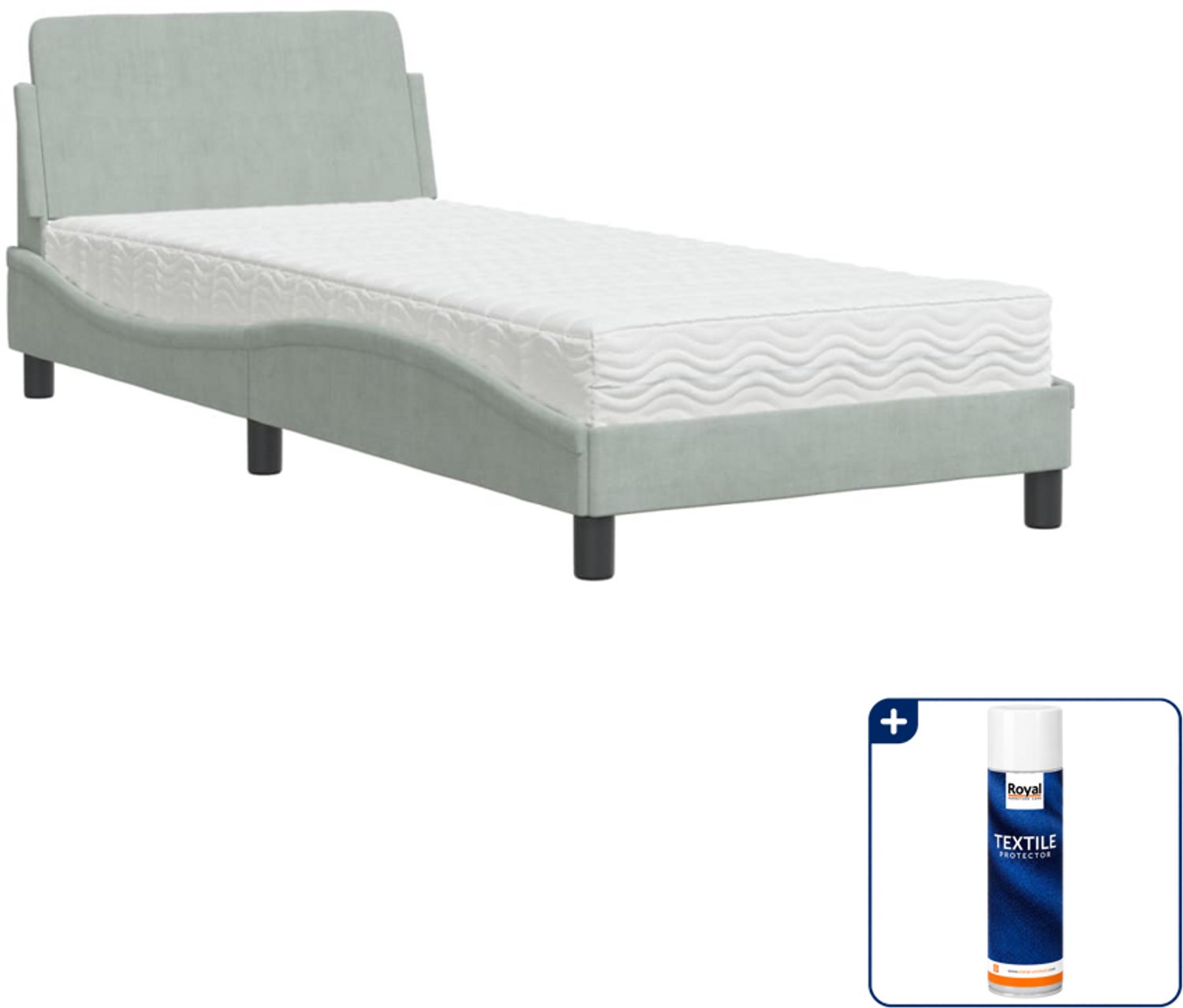 vidaXL Dover bed met matras - 90 x 200 cm - fluweel - lichtgrijs - Inclusief textielbeschermer 500 ml Zwart