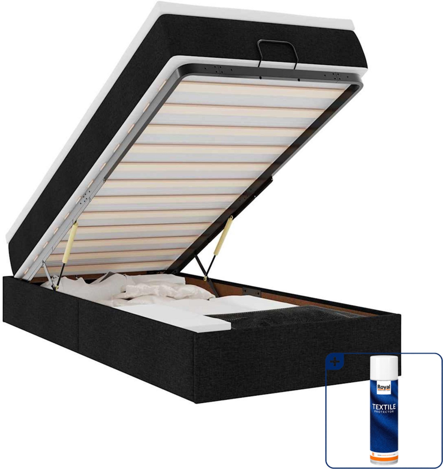 vidaXL ottoman bed met matras - 80 x 200 cm - stof - zwart - Inclusief textielbeschermer 500 ml