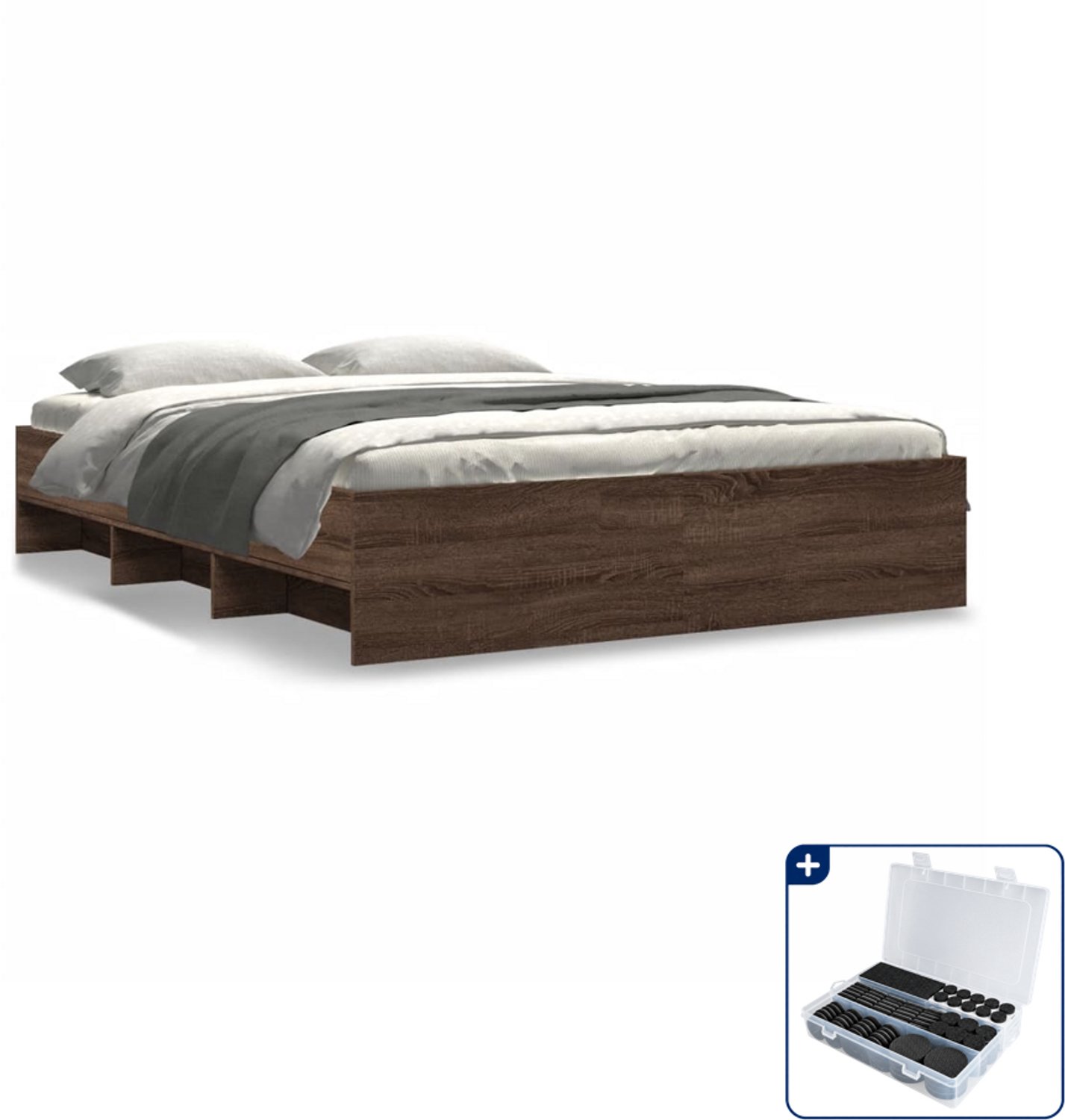 vidaXL bedframe - 150 x 200 cm - bewerkt hout - bruineiken - Inclusief antikrasvilt 177-delig Wit