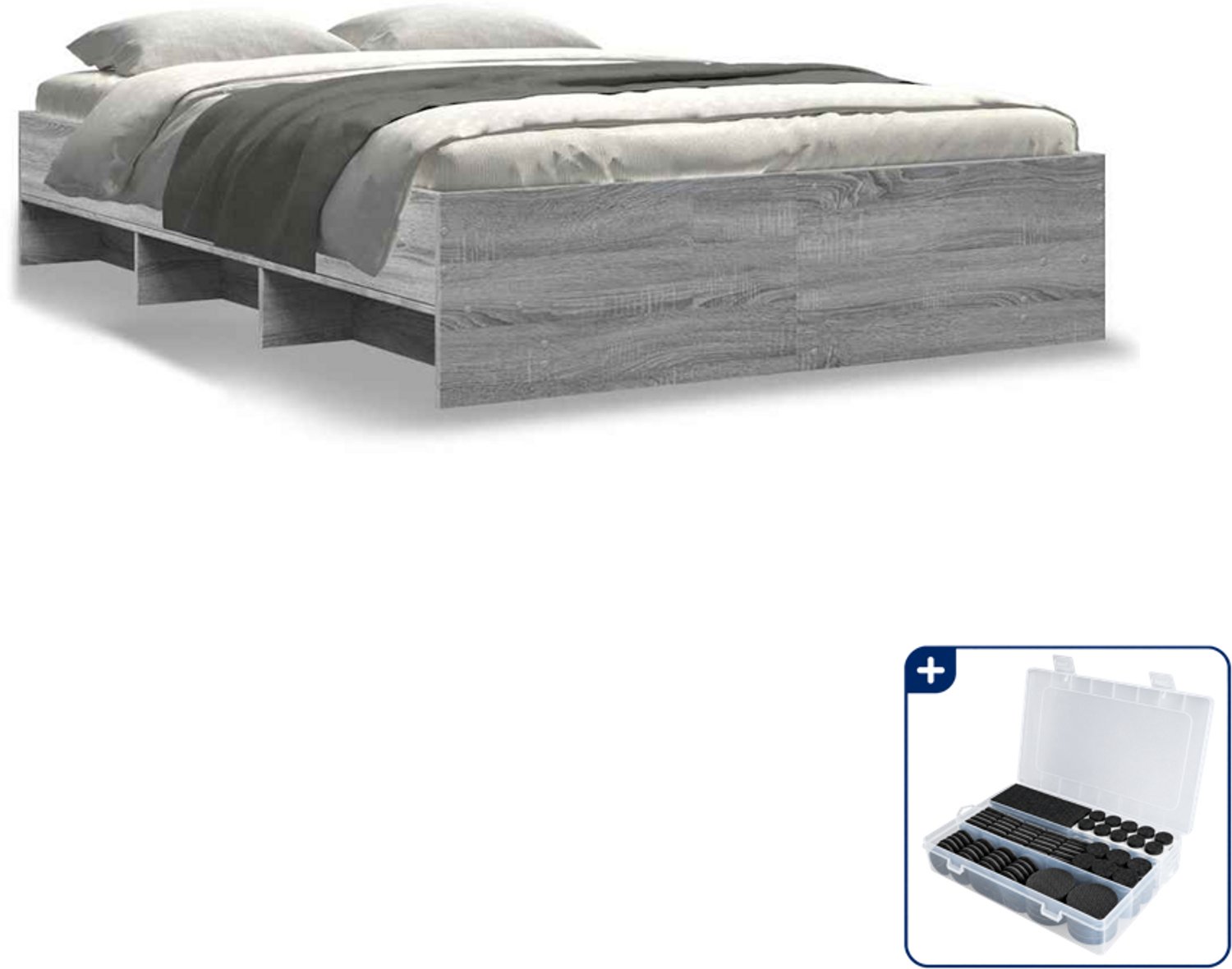 vidaXL Bedframe - Small double - 140 x 200 cm - grijs sonoma eiken - Inclusief antikrasvilt 177-delig Bruin