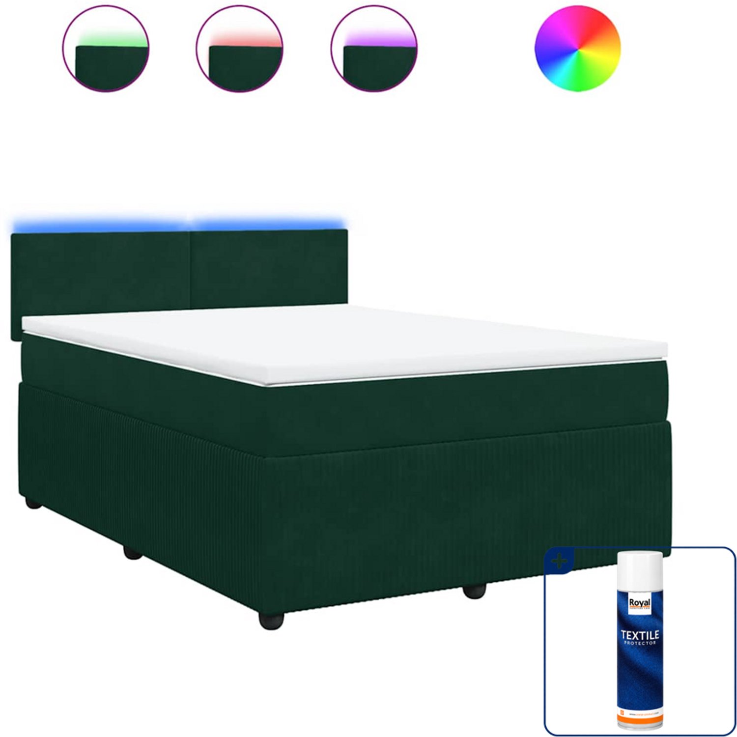vidaXL boxspring met matras 140 x 190 cm - fluweel - donkergroen - Inclusief textielbeschermer 500 ml
