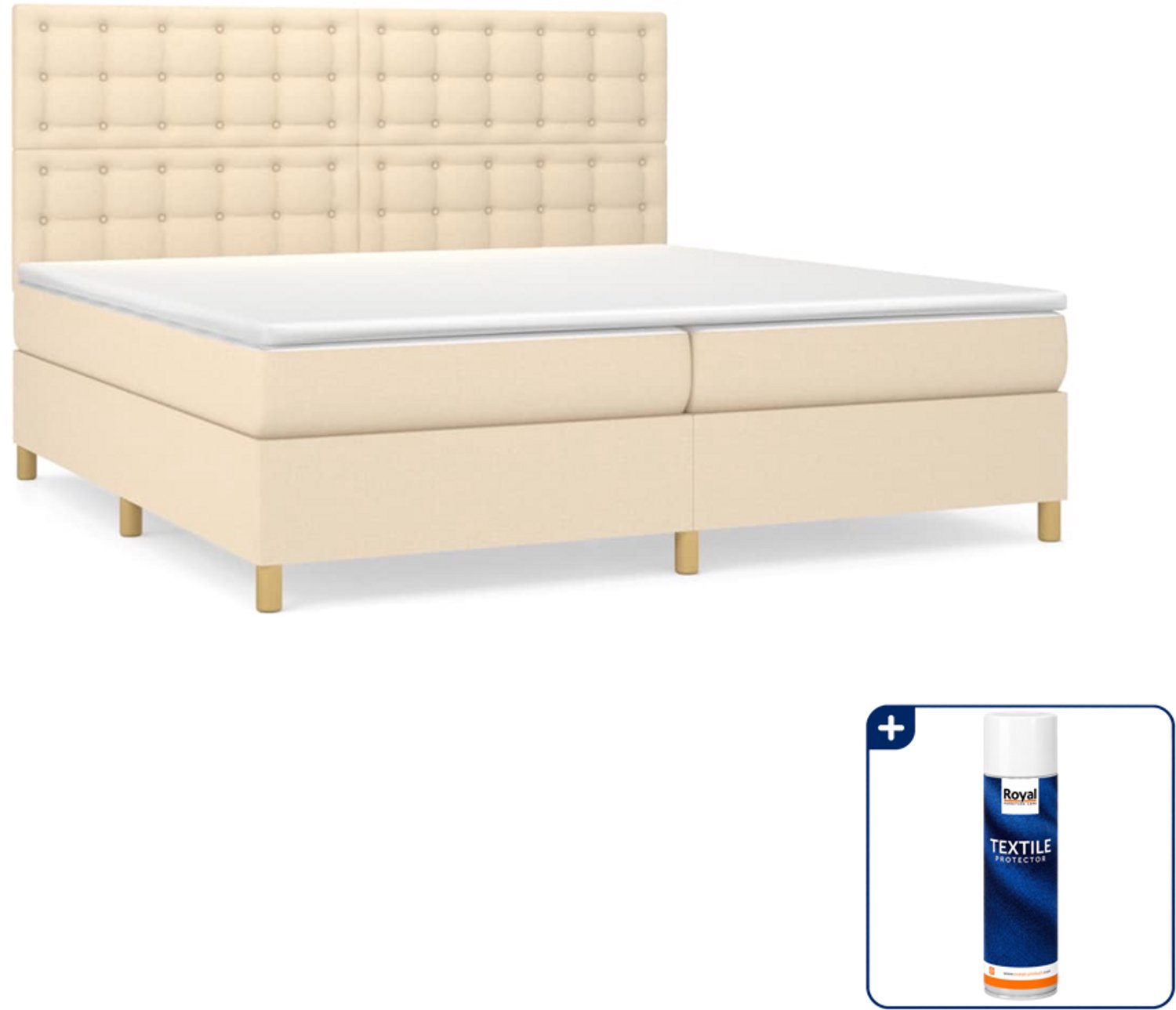 vidaXL Boxspring Super kingsize - 200 x 200 cm - crème - Inclusief textielbeschermer 500 ml