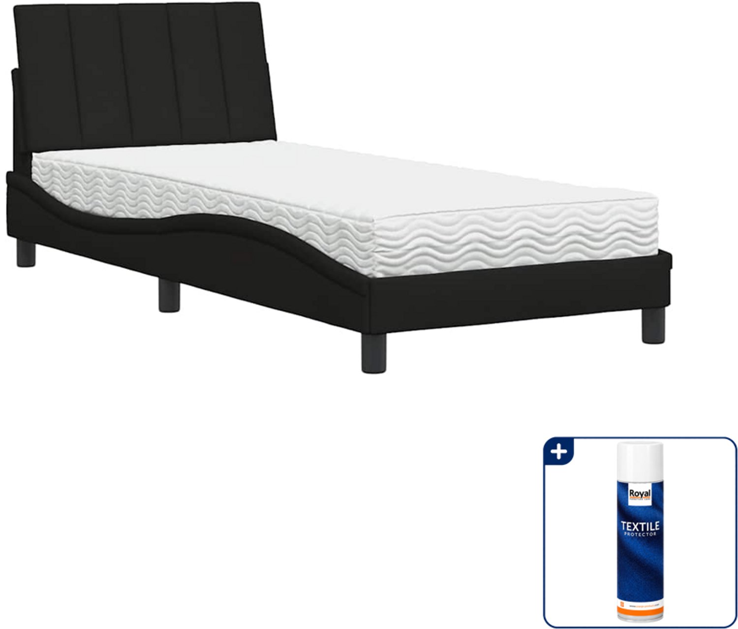 vidaXL bed met matras Hanko - 90 x 190 cm - zwart - Inclusief textielbeschermer 500 ml Taupe