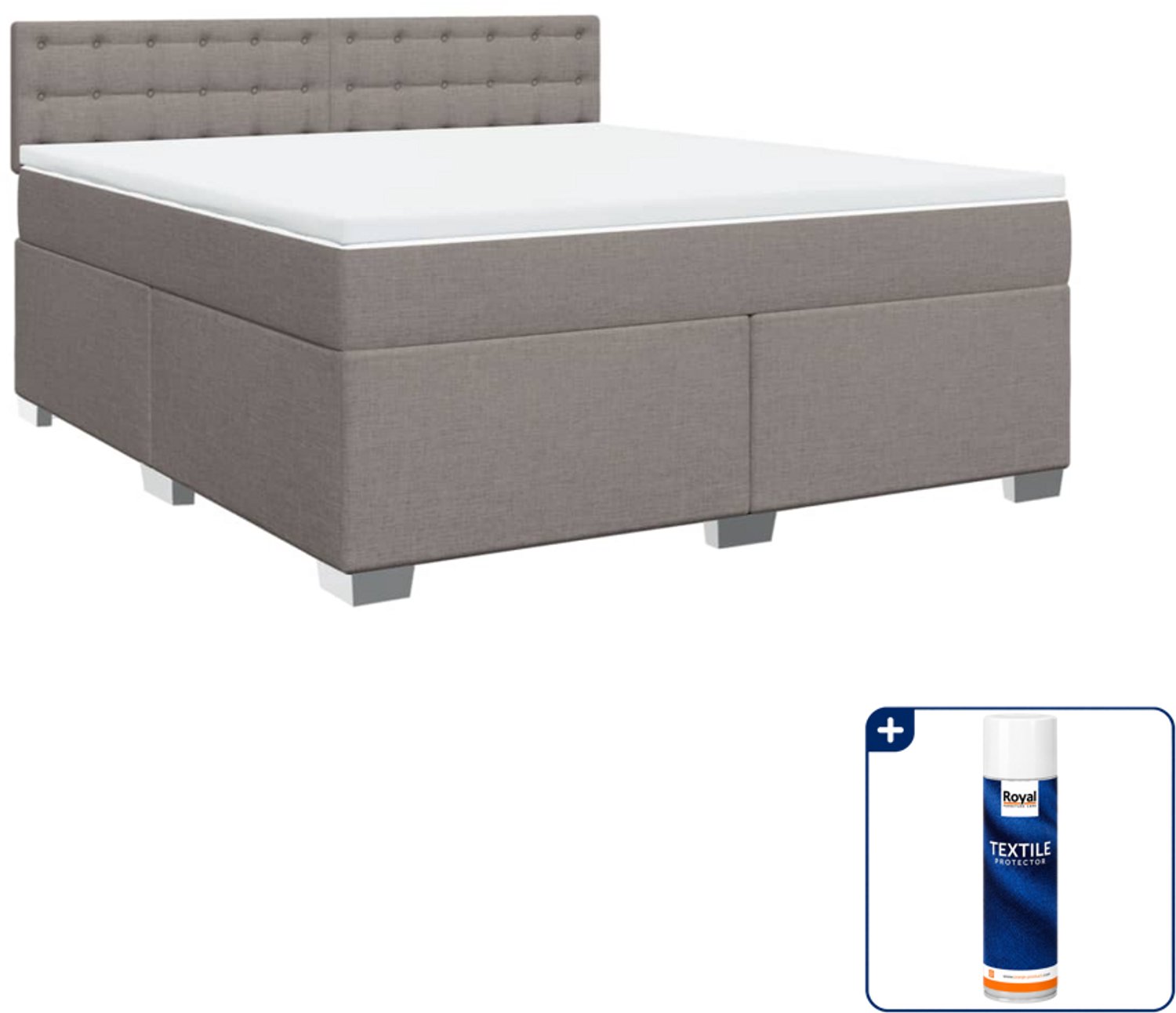 vidaXL Boxspring Kingsize - 180 x 200 cm - taupe - Inclusief textielbeschermer 500 ml