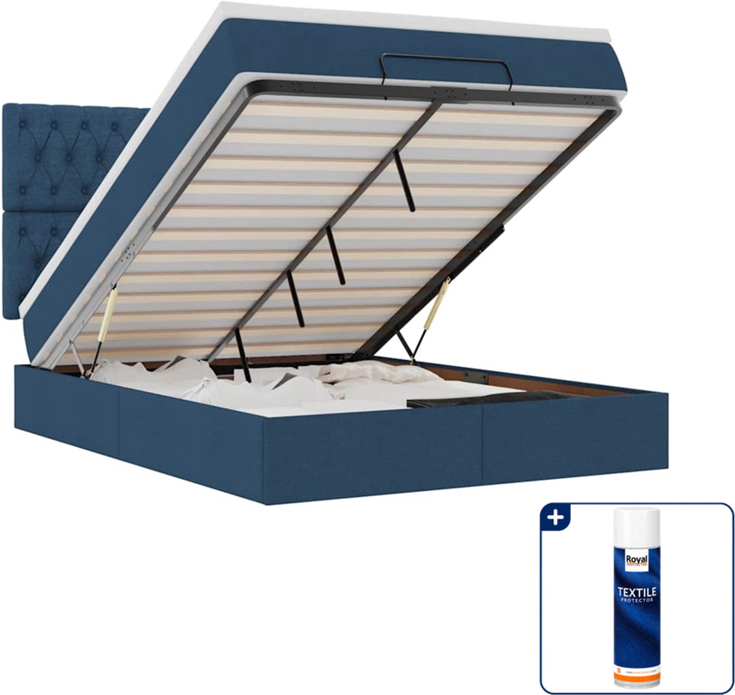 vidaXL ottoman bed met matras - 140 x 190 cm - stof - blauw - Inclusief textielbeschermer 500 ml Taupe