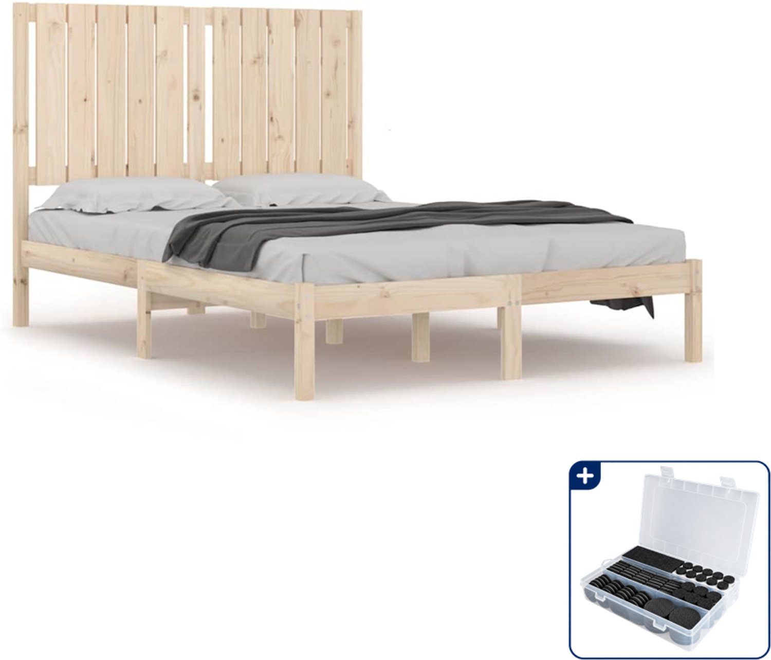 vidaXL bedframe - 120 x 190 cm - massief grenenhout - Inclusief antikrasvilt 177-delig Grijs