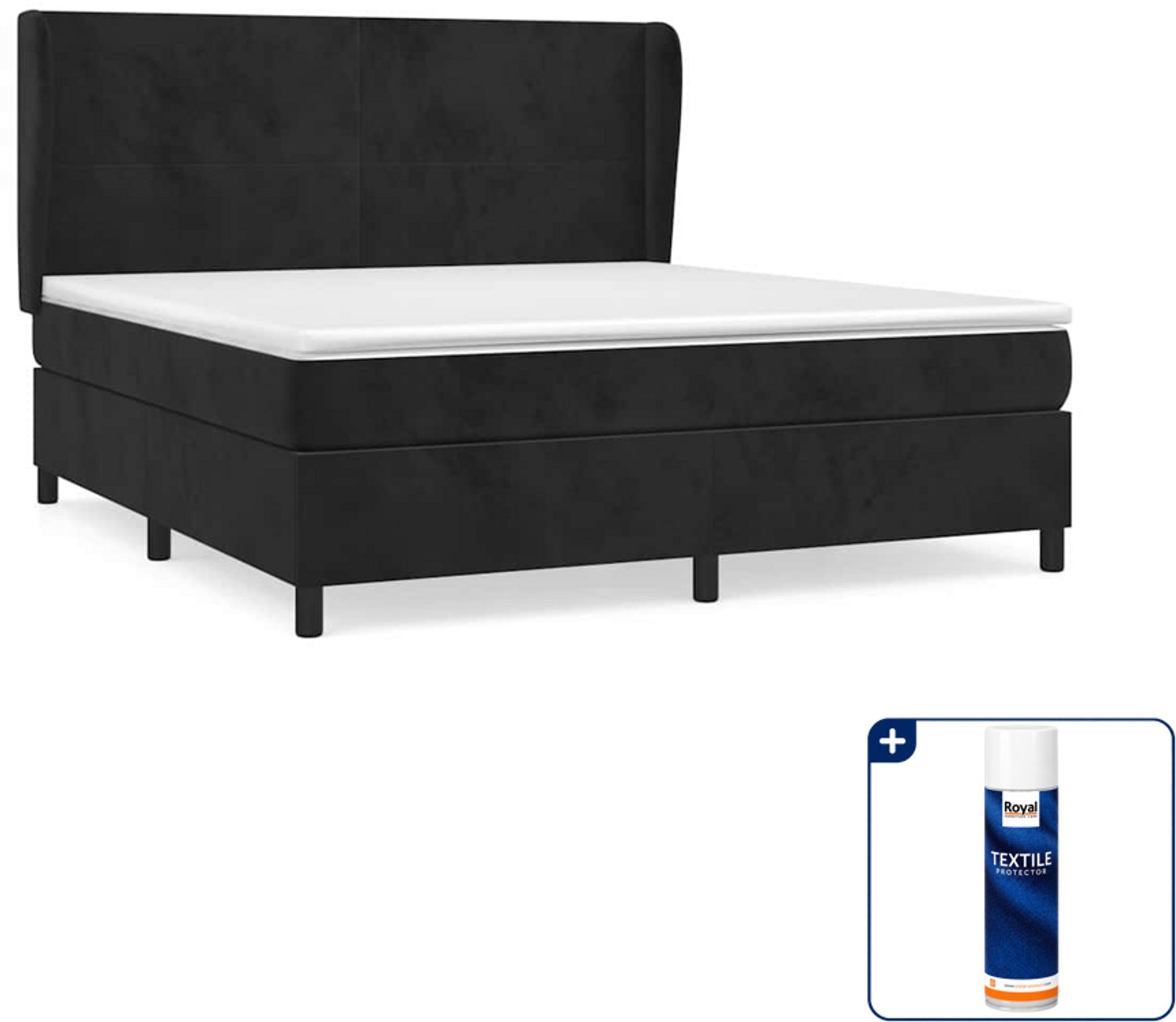 vidaXL Queensize boxspring met matras - 160 x 200 cm - zwart - Inclusief textielbeschermer 500 ml