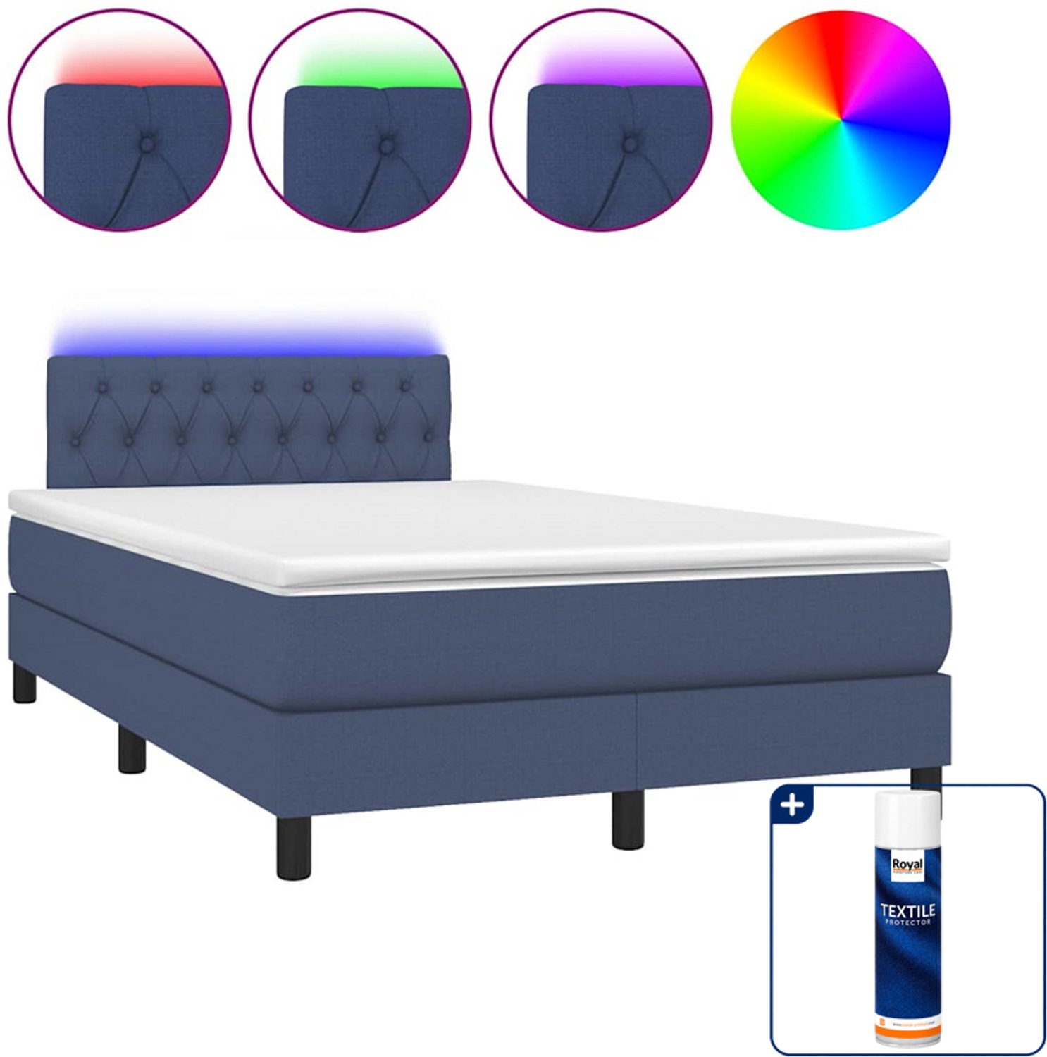vidaXL Boxspring met matras en LED - 120 x 200 cm - blauw - Inclusief textielbeschermer 500 ml