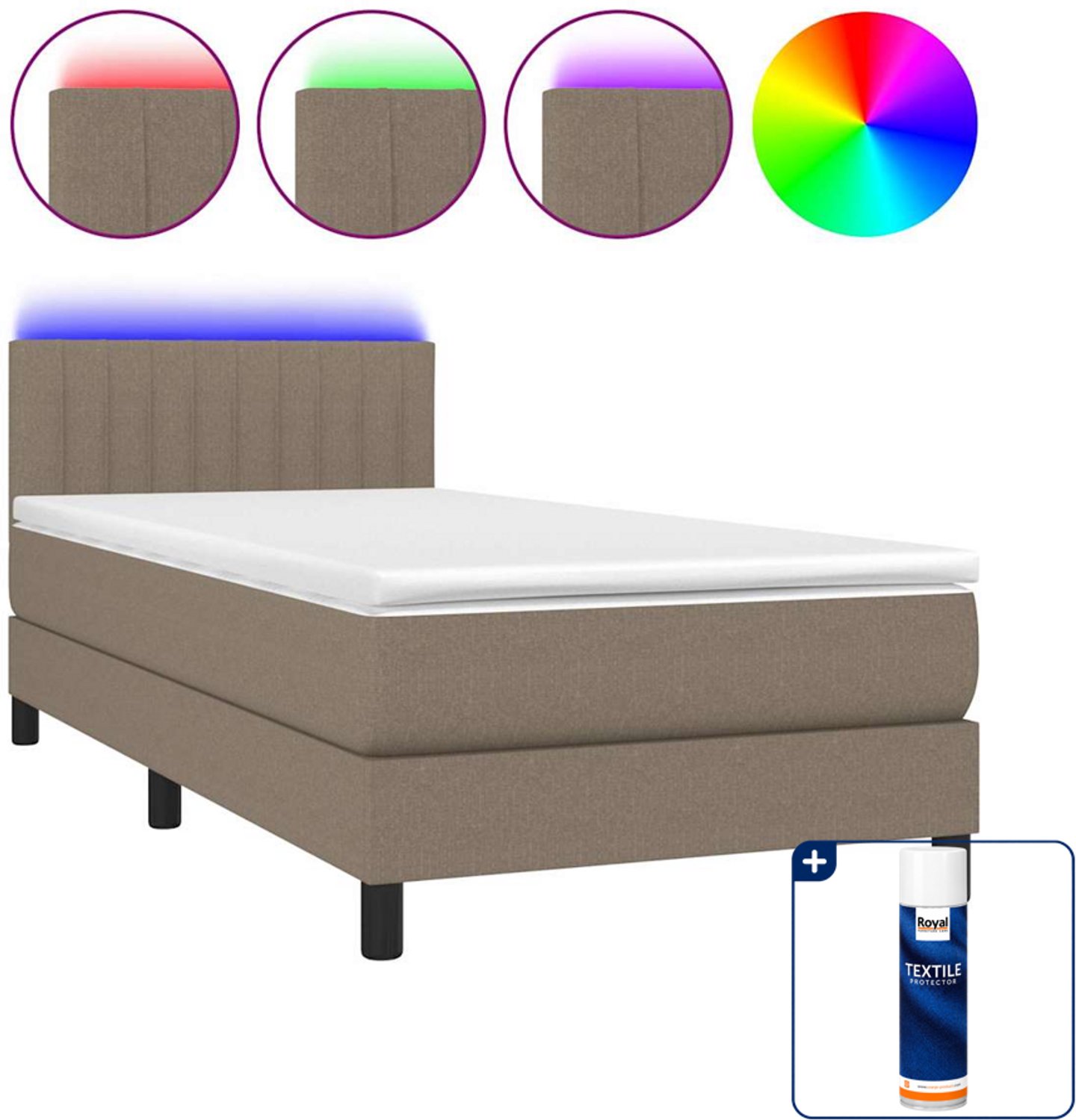 vidaXL boxspring met matras en led - 90 x 190 cm - taupe - Inclusief textielbeschermer 500 ml