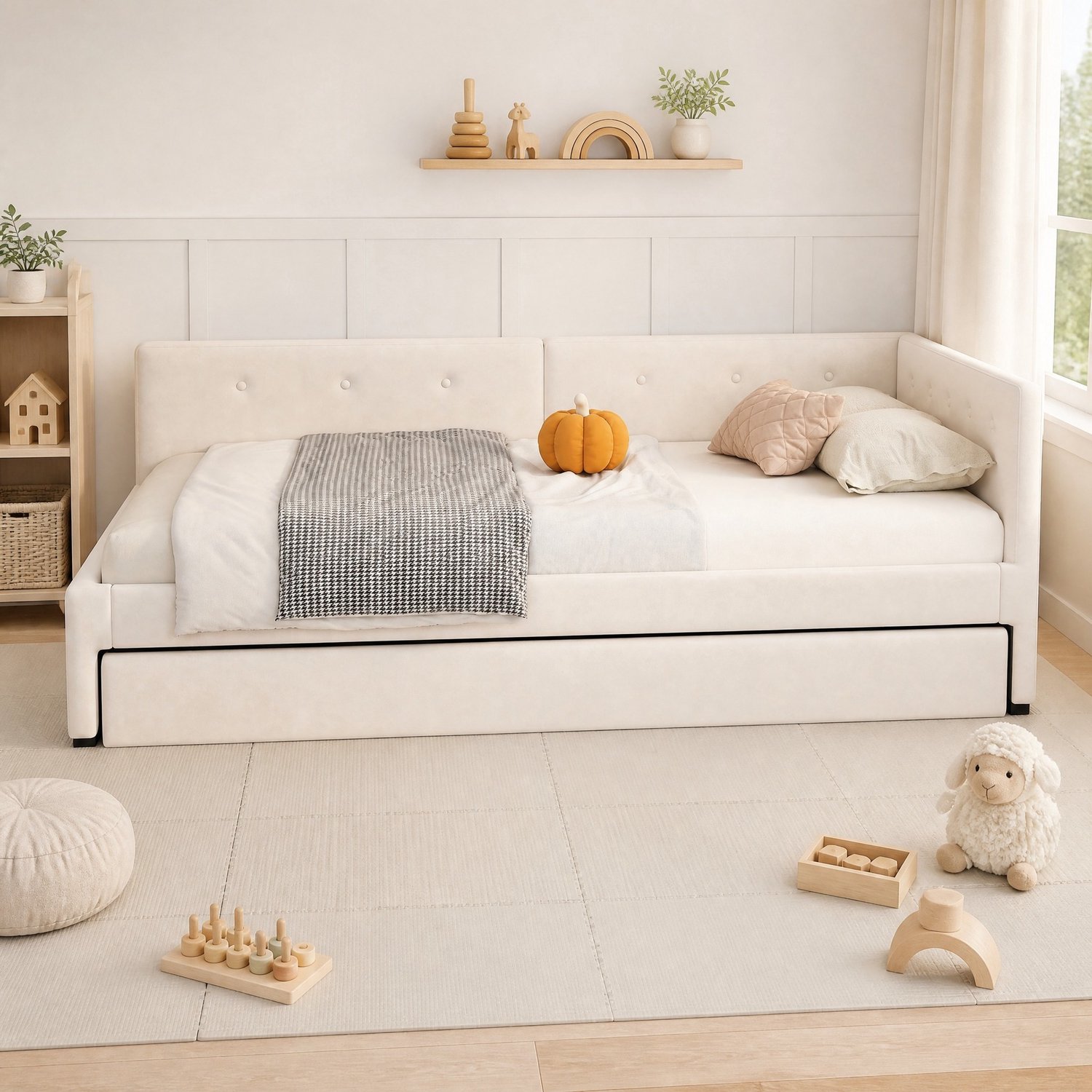 Maisentiel Beige dagbed 90 x 200 cm met uitschuifbaar bed en lattenbodem - zonder matras